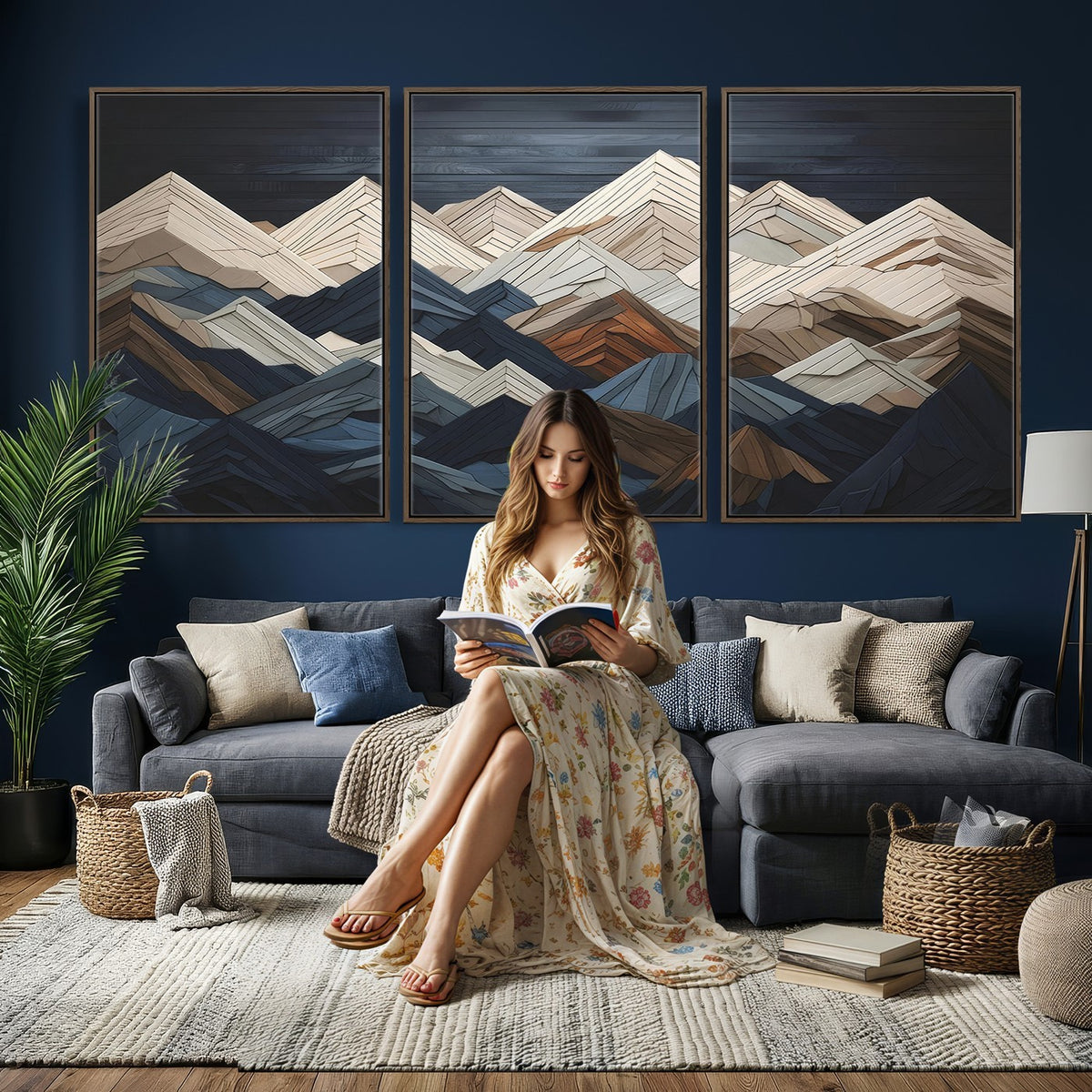 12896-MGV-CV-24X16 - Mountain Wall Art, Modern Abstract Landscape Canvas Print