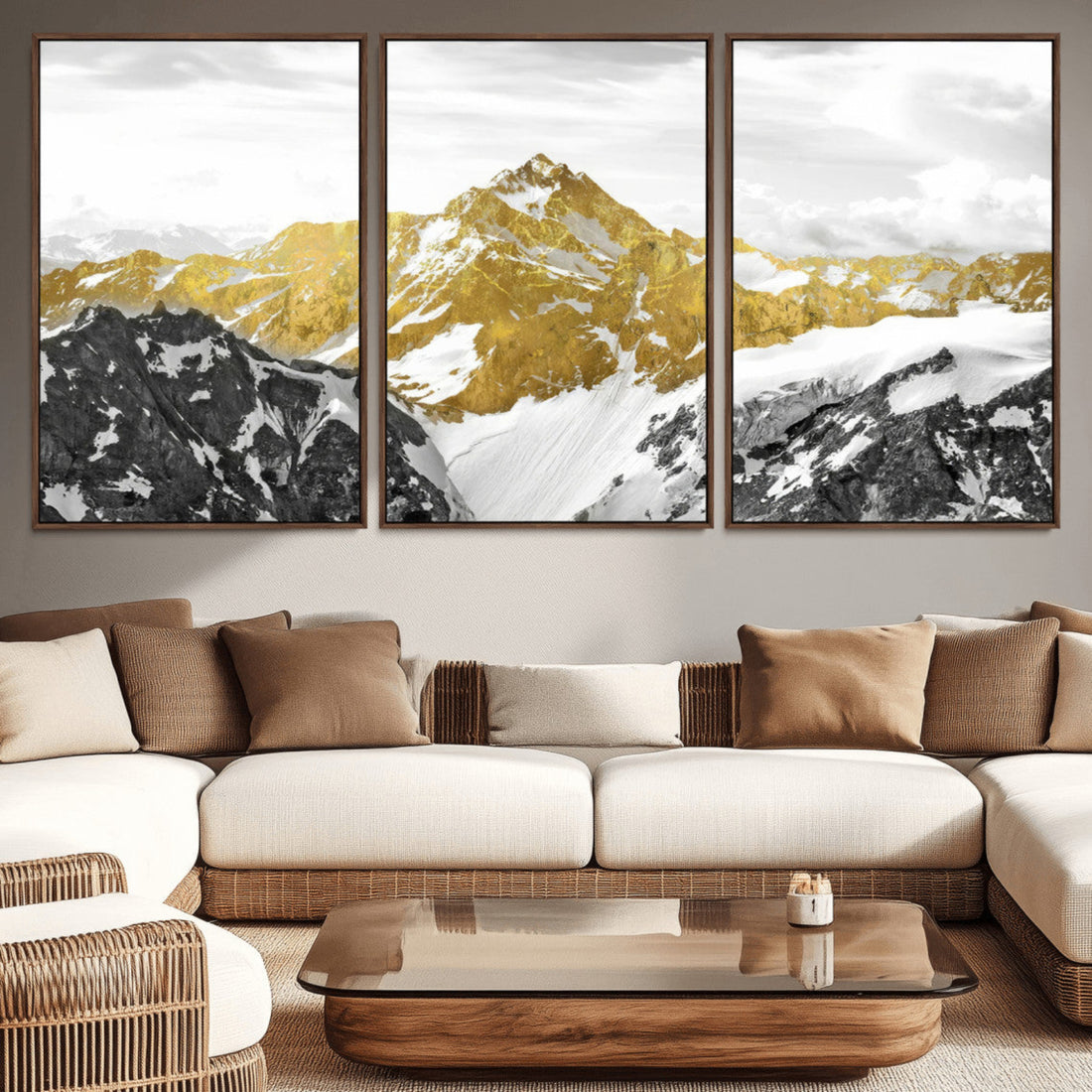 Gold Abstract Mountains Wall Art Print on Canvas, Nature Wall Art Print