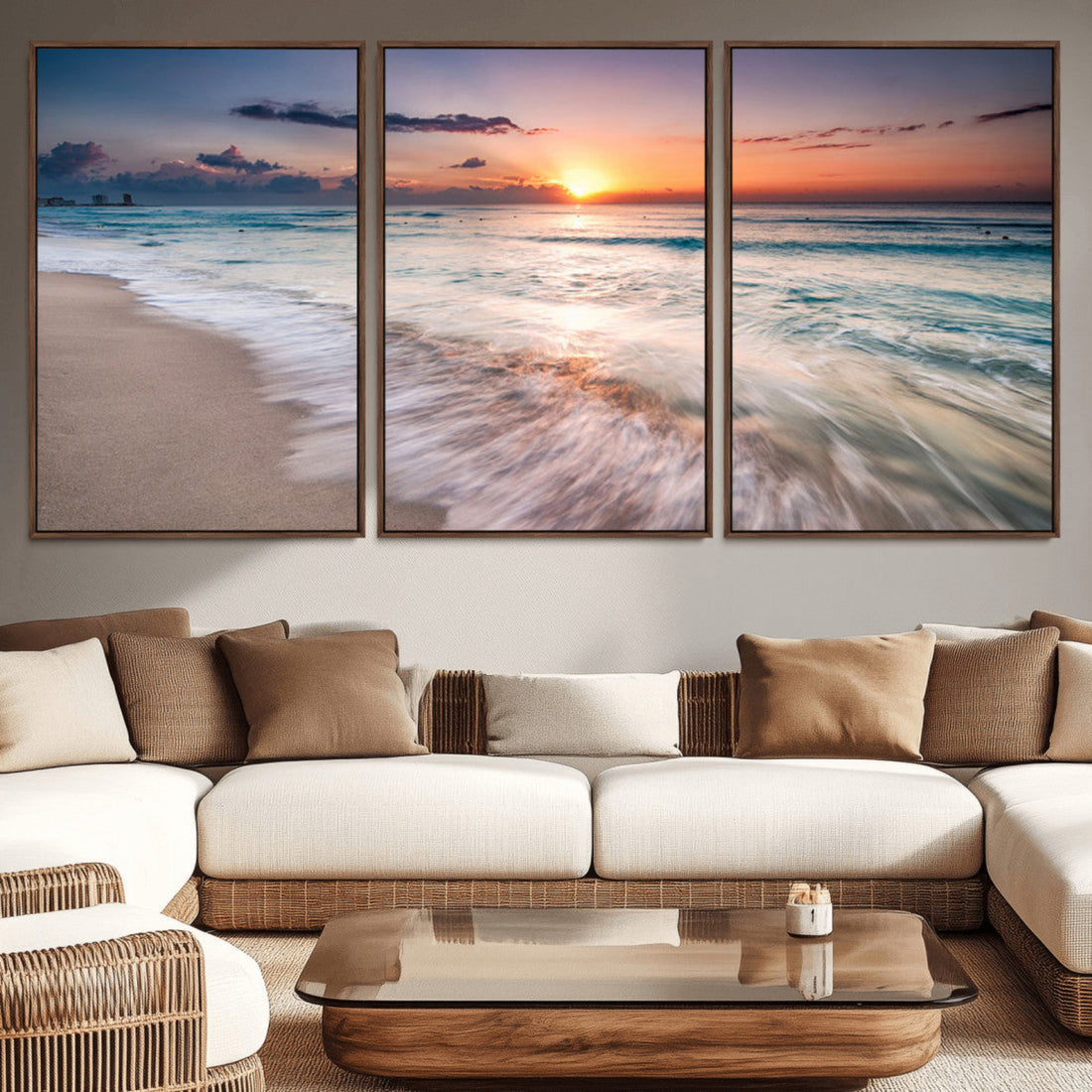 Sunset Beach Wall Art, Soothing Coastal Landscape Canvas Print