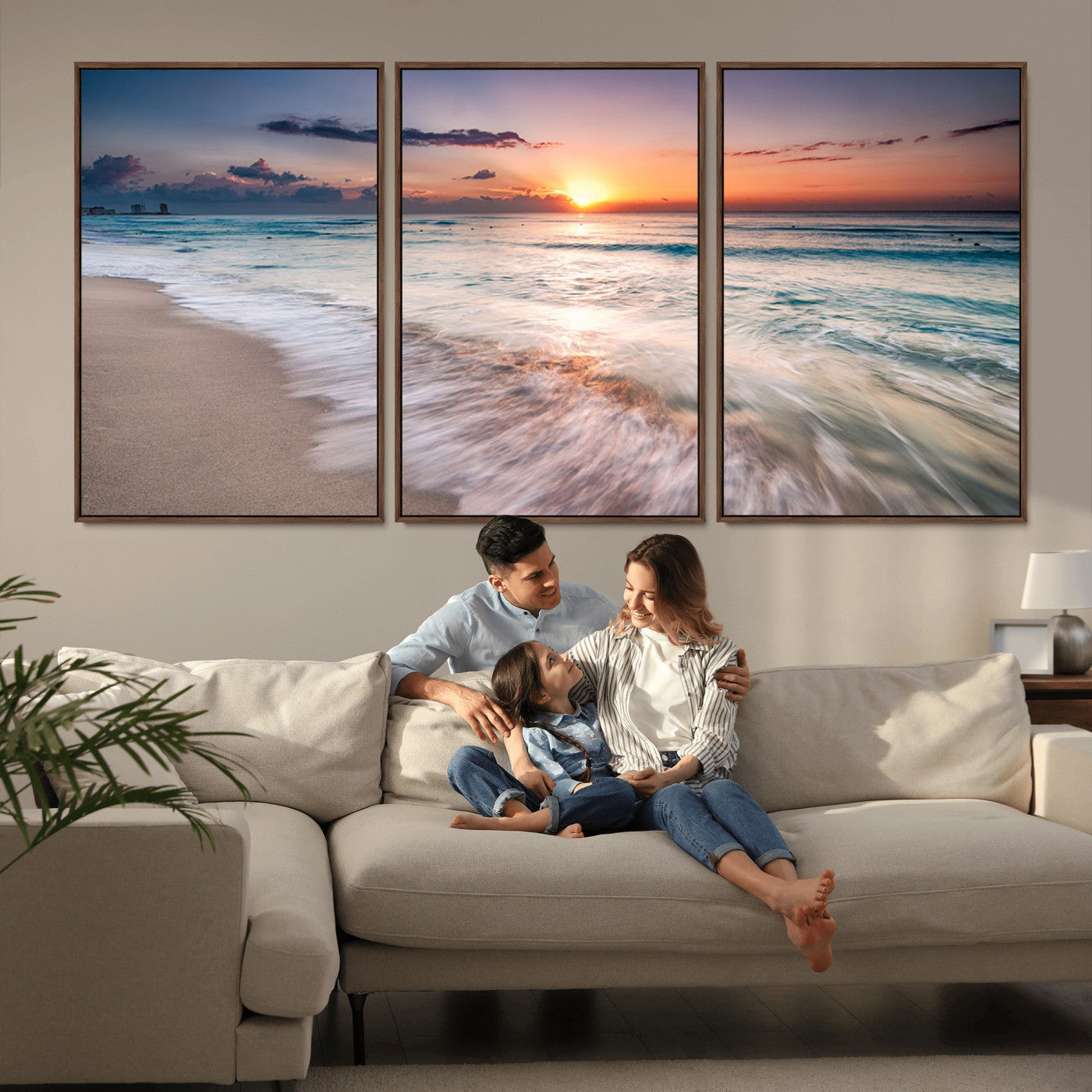 MGV-FC-60X30-3P - Sunset Beach Wall Art – Soothing Coastal Landscape, Ready to Hang for Tranquil Home Decor