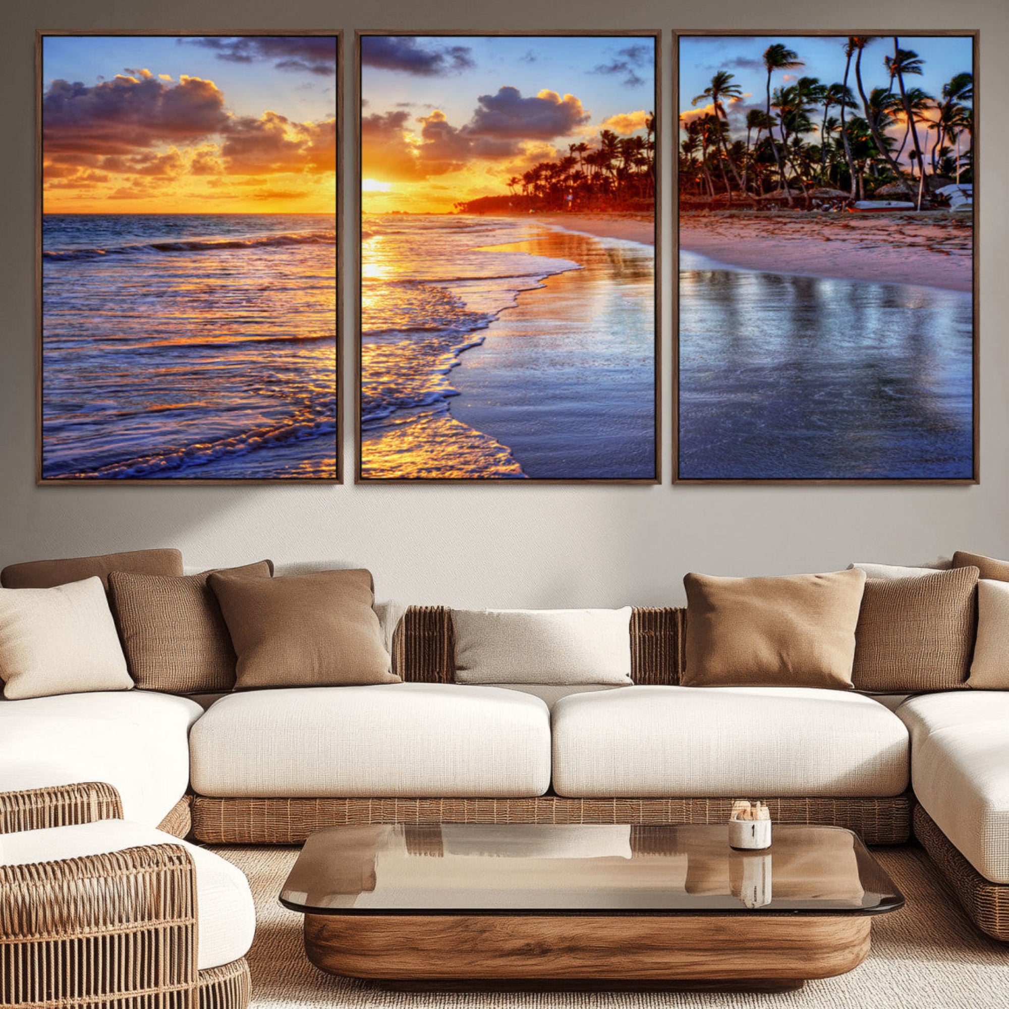 32177-MGV-CV-36X24-Serene Beach Sunset Wall Art Canvas- Coastal Seascape Print for Living Room or Bedroom, Ocean Waves