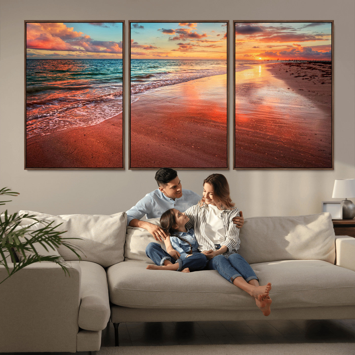 MGV-FC-60X30-3P - Sunset Beach Wall Art | Ocean Canvas Print | Coastal Wall Art | Tranquil Sunset Canvas Print
