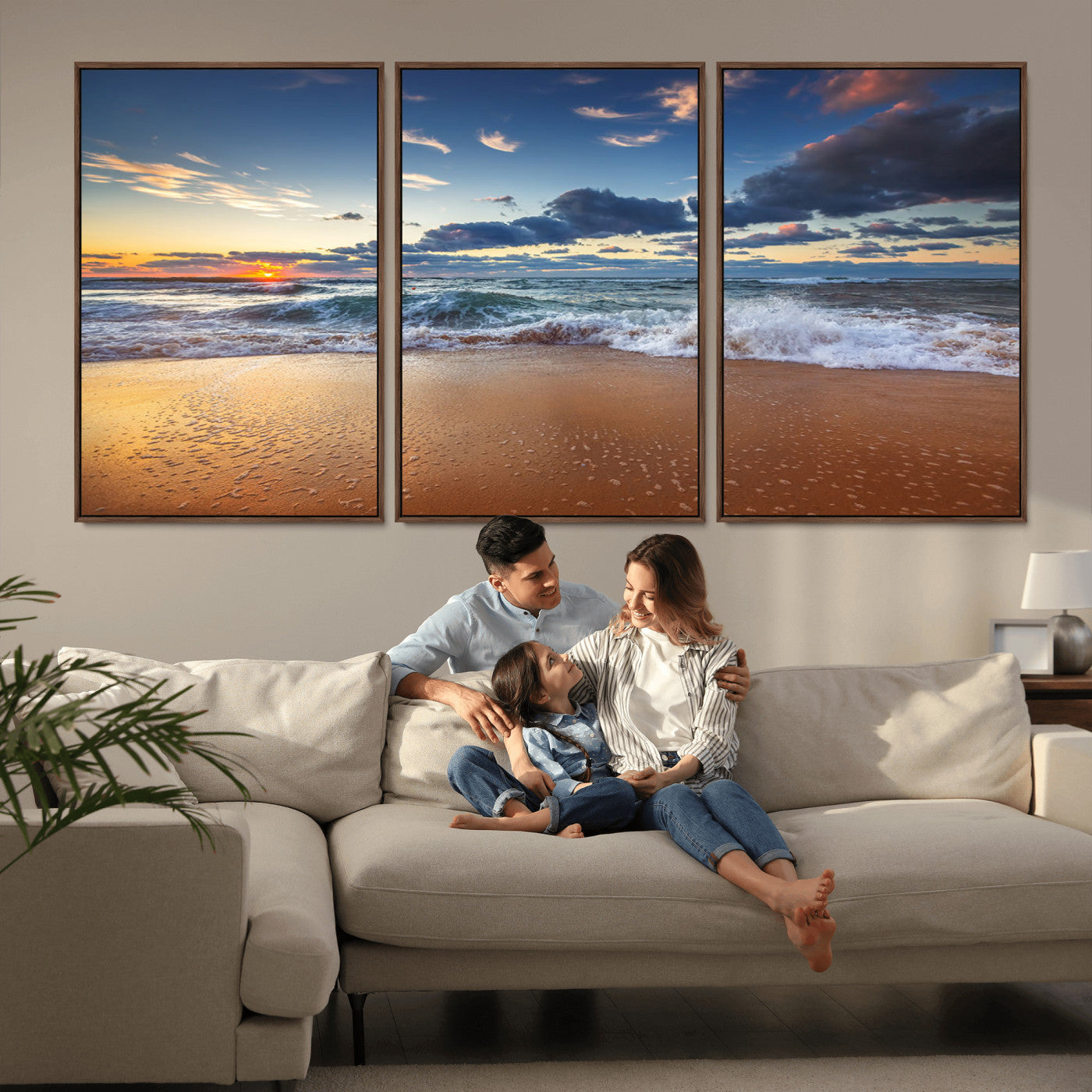 MGV-FC-60X30-3P - Beach Canvas Wall Art - Coastal Seascape Print for Living Room or Bedroom, Ocean Waves on Sand,