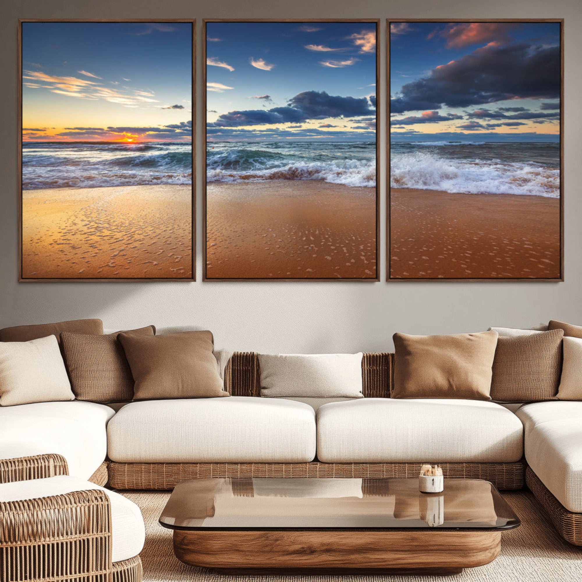 85899-MGV-CV-36X24-Beach Canvas Wall Art - Coastal Seascape Print for Living Room or Bedroom, Ocean Waves on Sand,