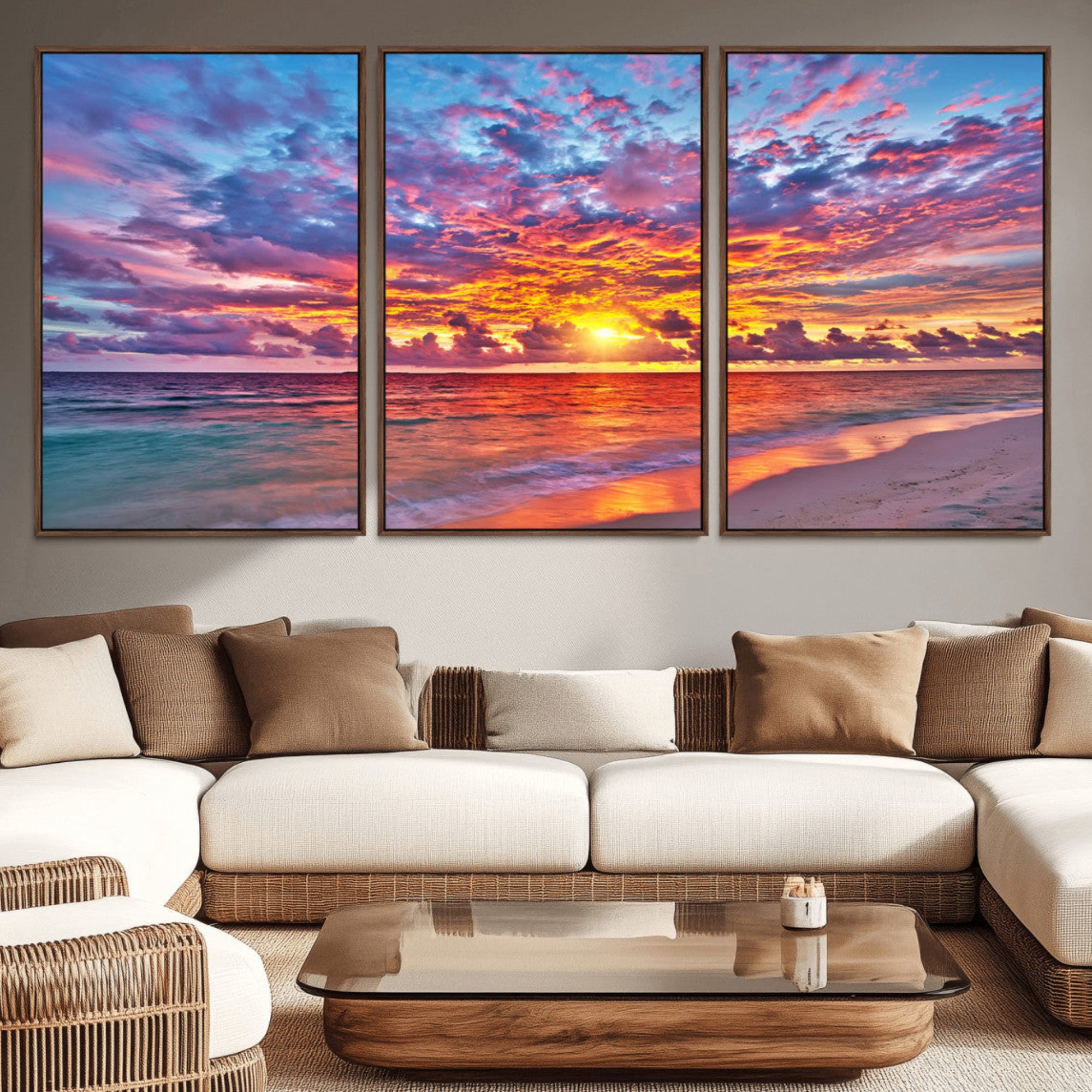 12616-MGV-CV-36X24-Vibrant Sunset Beach Wall Art - Ocean Sunset Canvas Print | Coastal Wall Art Decor Stunning Sunset