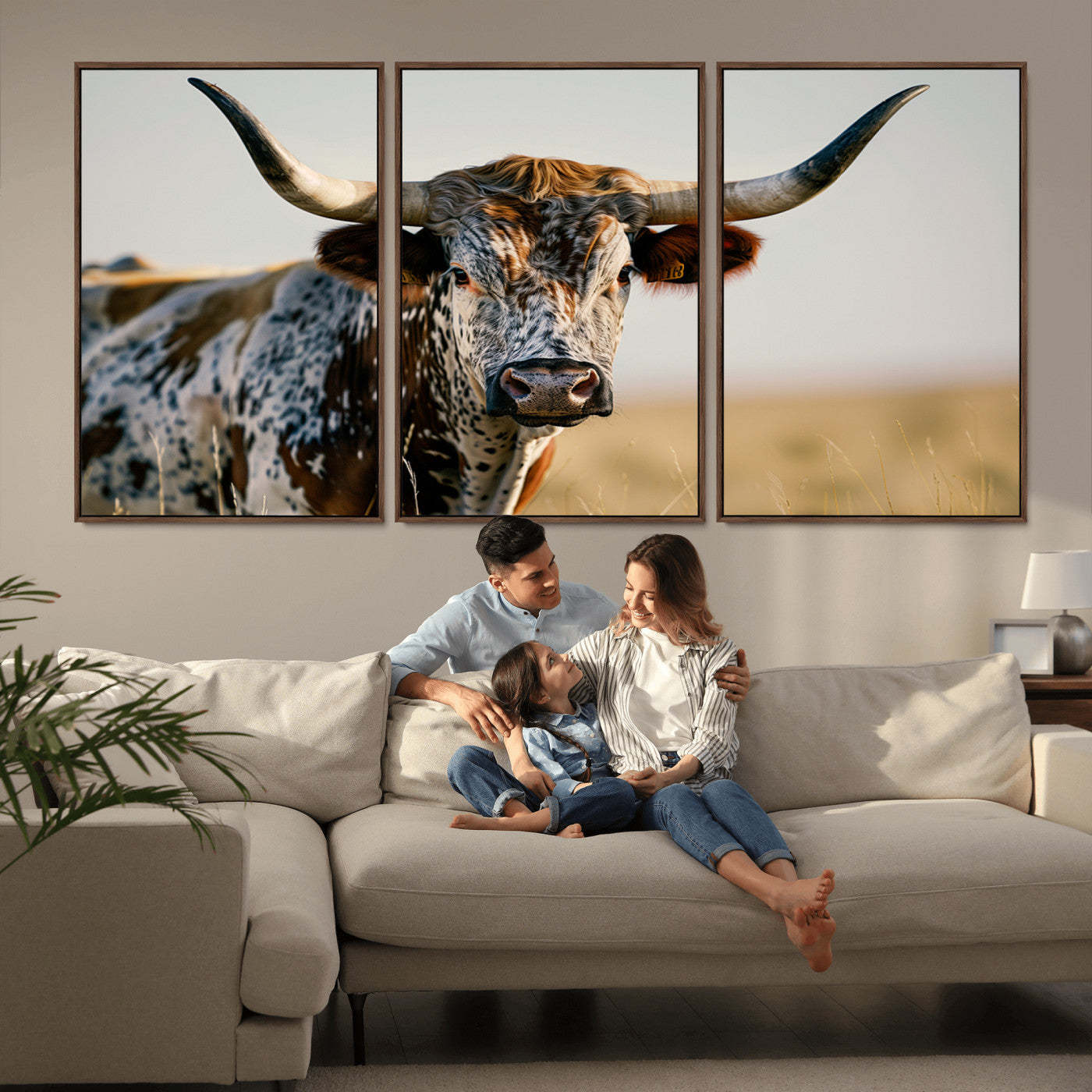 MGV-FC-60X30-3P - Texas Bull Longhorn Wall Art Canvas Print for Farm House Wall Decor, Farmhouse Wall Art Print