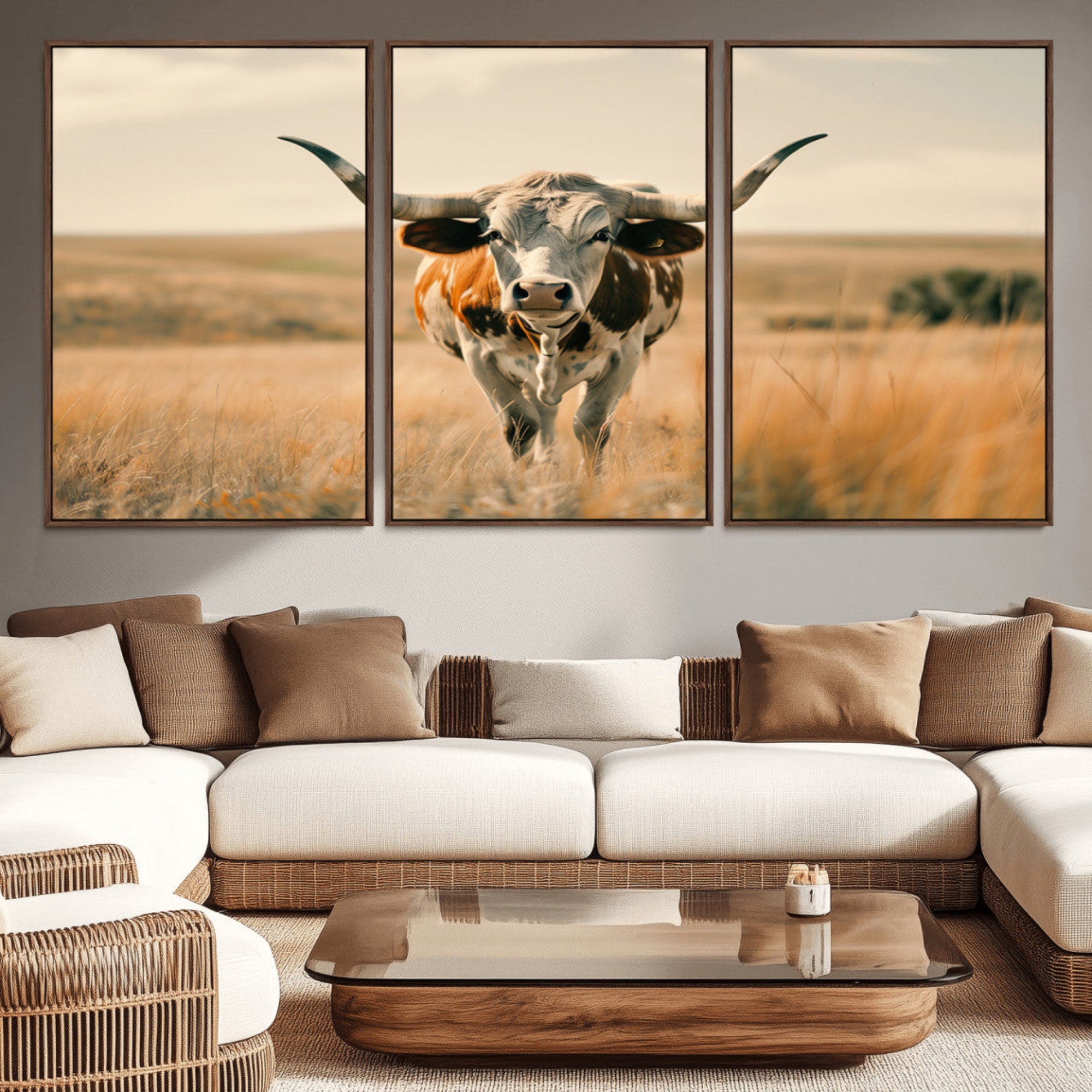 16580-MGV-CV-36X24-Texas Cow Wall Art Canvas Print for Farm House Wall Decor, Farmhouse Wall Art Print