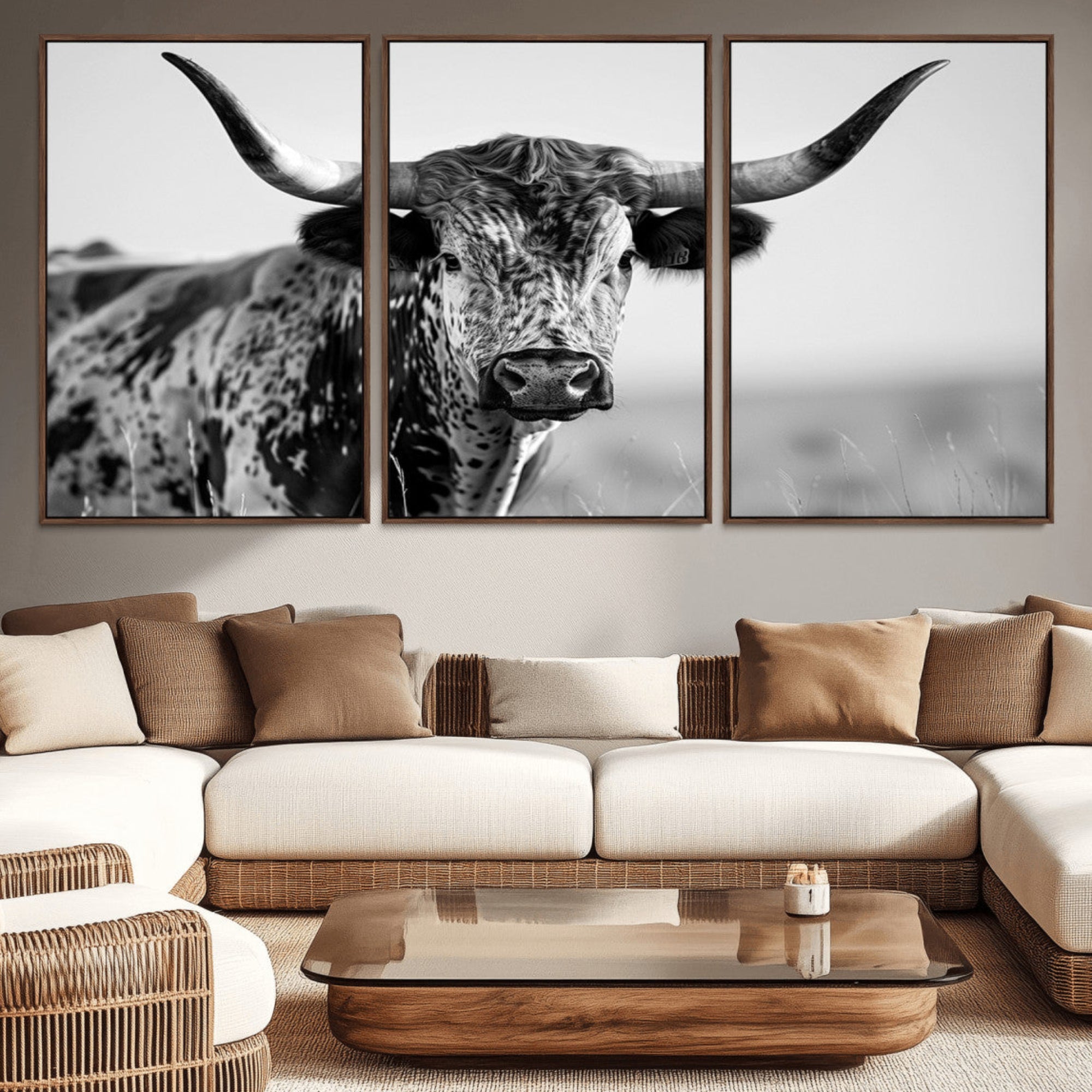 89724-MGV-CV-36X24-Texas Highland Cow Longhorn Canvas Print - Rustic Farmhouse Wall Art - Large Texas Longhorn