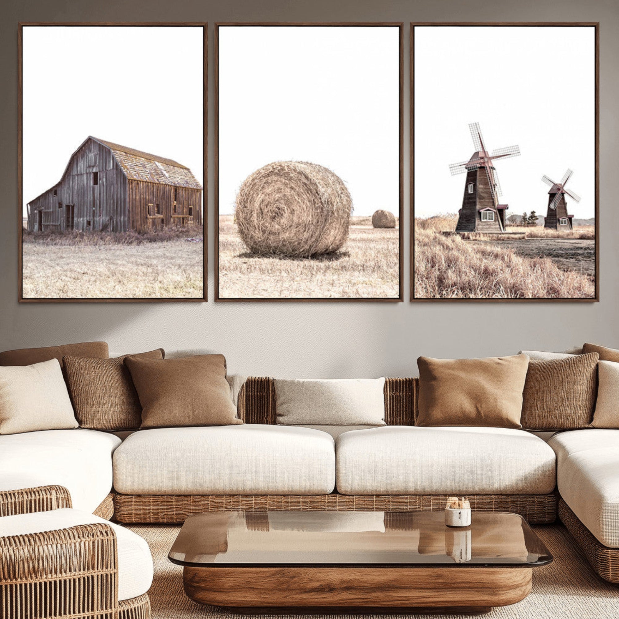 94971-MGV-CV-36X24-Farm Prints Set, Set of 3 Farmhouse Wall Art, Country House Decor