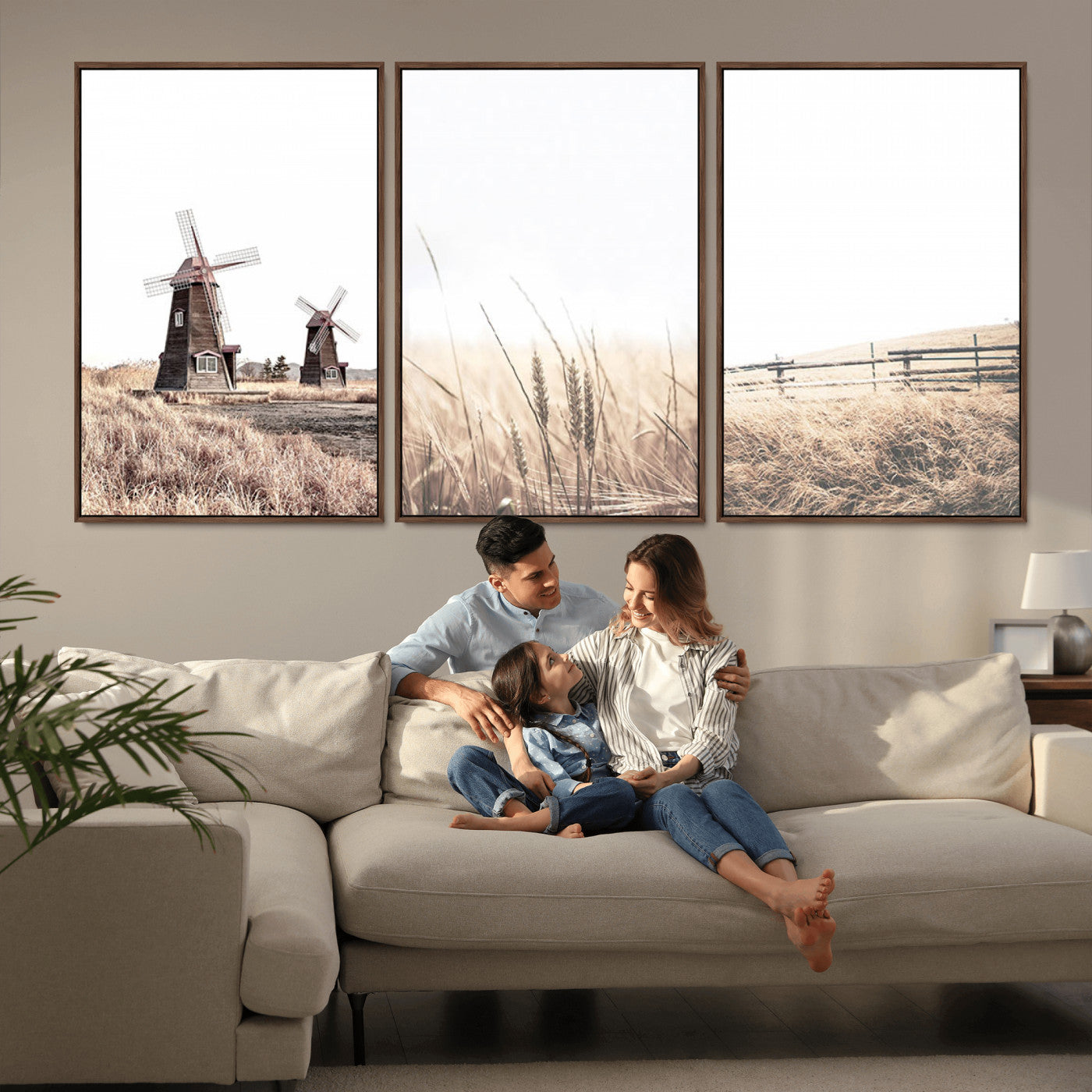 56649-MGV-FC-60X30-3P_Walnut-Farm Prints Set, Farmhouse Wall Art Canvas, Country House Decor, Country House Decor, Barn Print, Wheat Print