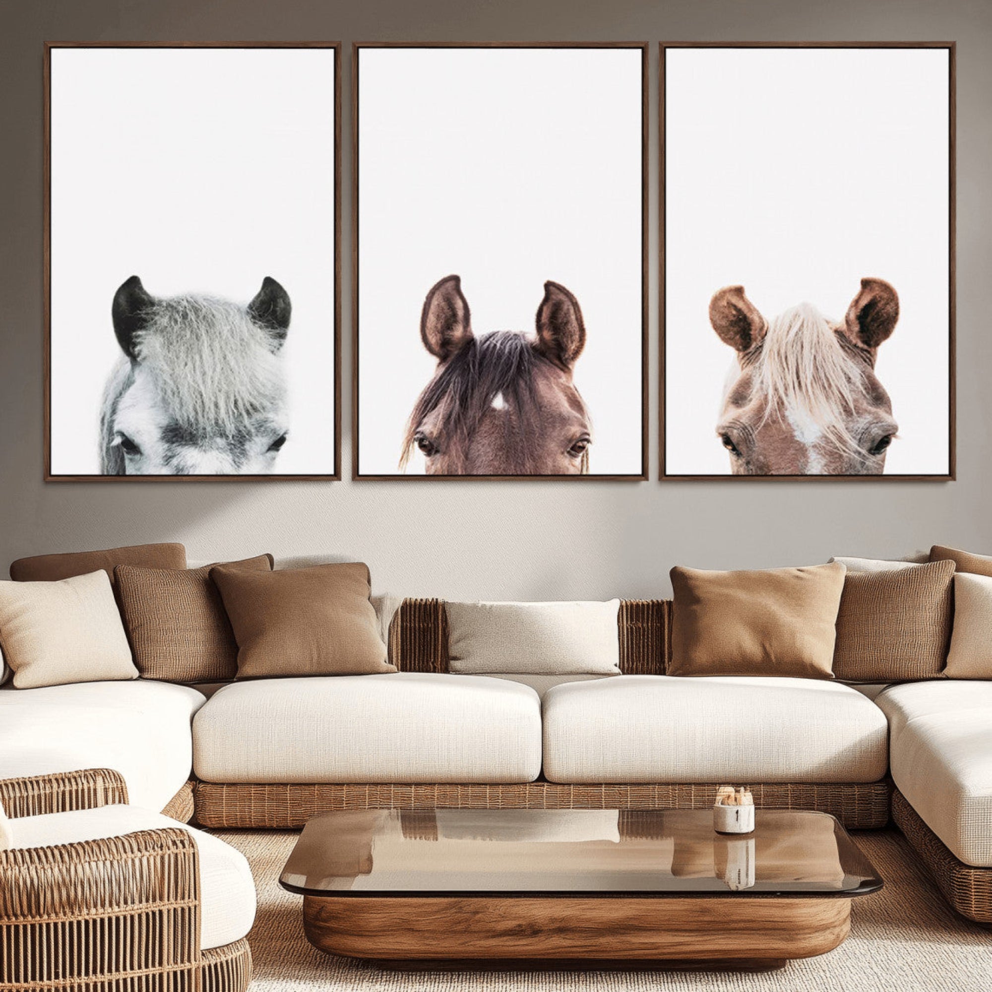 16020-MGV-CV-36X24-Horse Wall Art - Minimalist Horse Triptych Wall Art – Modern 3-Panel Giclée Canvas Featuring Horse