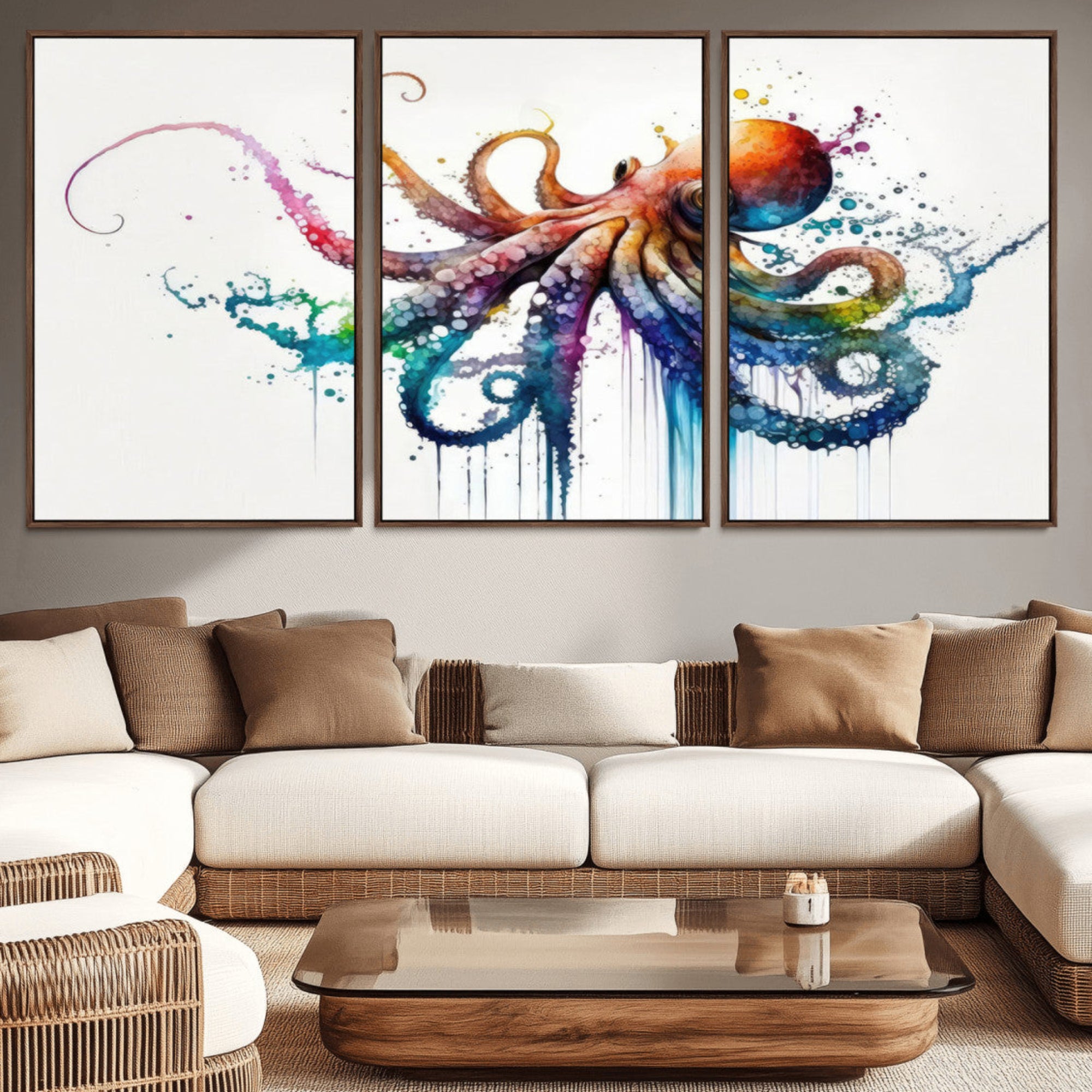 19374-MGV-CV-36X24-Watercolor Vibrant Octopus Wall Art Canvas Print | Abstract Sea Life Art | Colorful Marine Creature