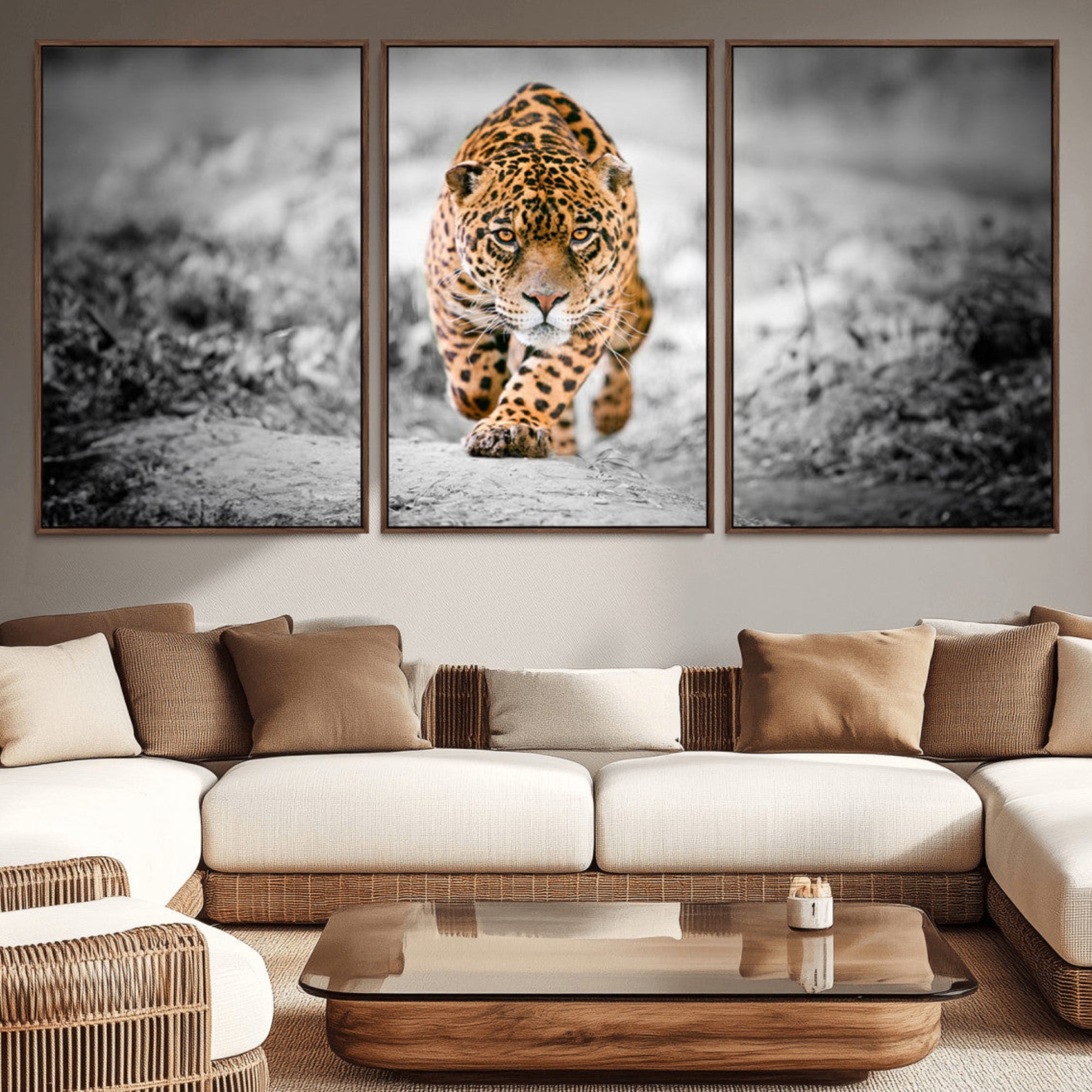 87577-MGV-CV-36X24-Jaguar Wall Art Canvas Print - Majestic Big Cat in Focused Pursuit - Ready to Hang