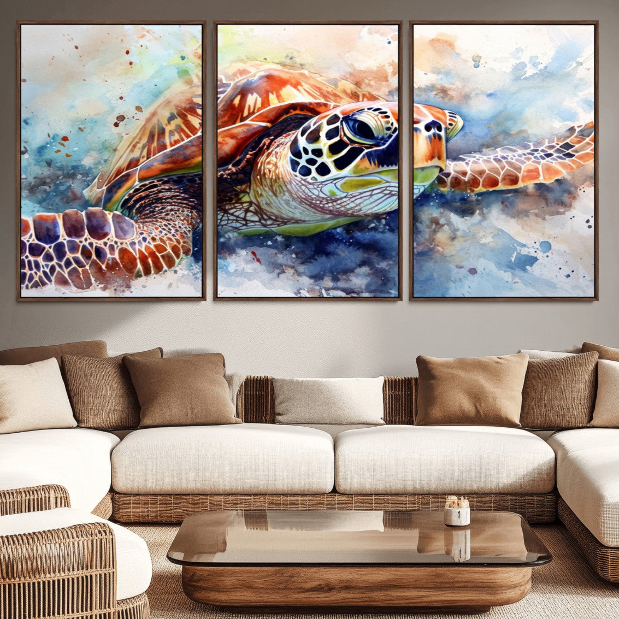 25935-MGV-CV-36X24-Watercolor Sea Turtle Wall Art Canvas Print - Vibrant Ocean Colors in Watercolor Style - Ready to