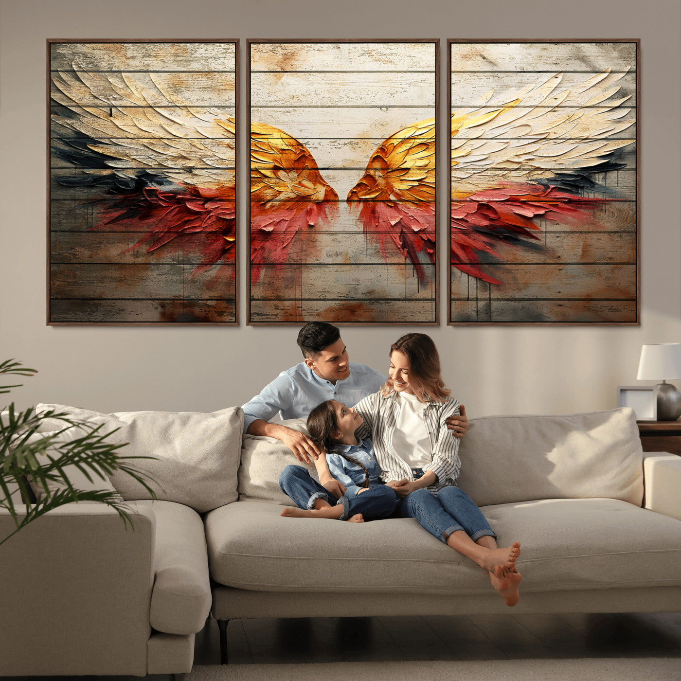 MGV-FC-60X30-3P - Abstract Angel Wings Canvas Wall Art – Framed and Ready to Hang Modern Angelic Wings Decor for