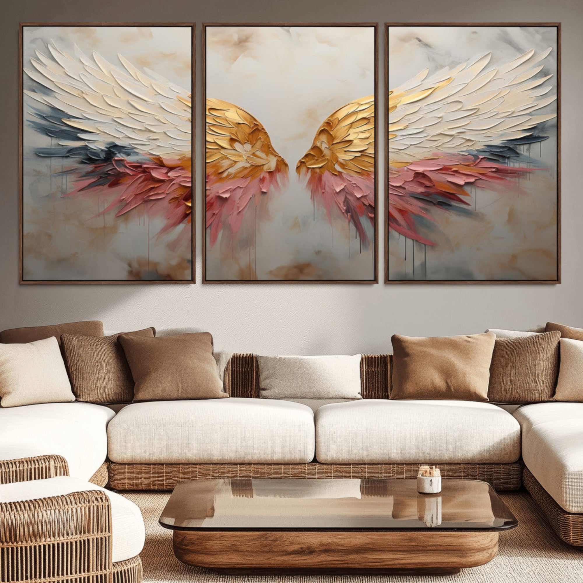 10697-MGV-CV-36X24-Golden Angel Wings Wall Art Canvas Print – Stunning Abstract Winged Art for Elegant Home Decor –