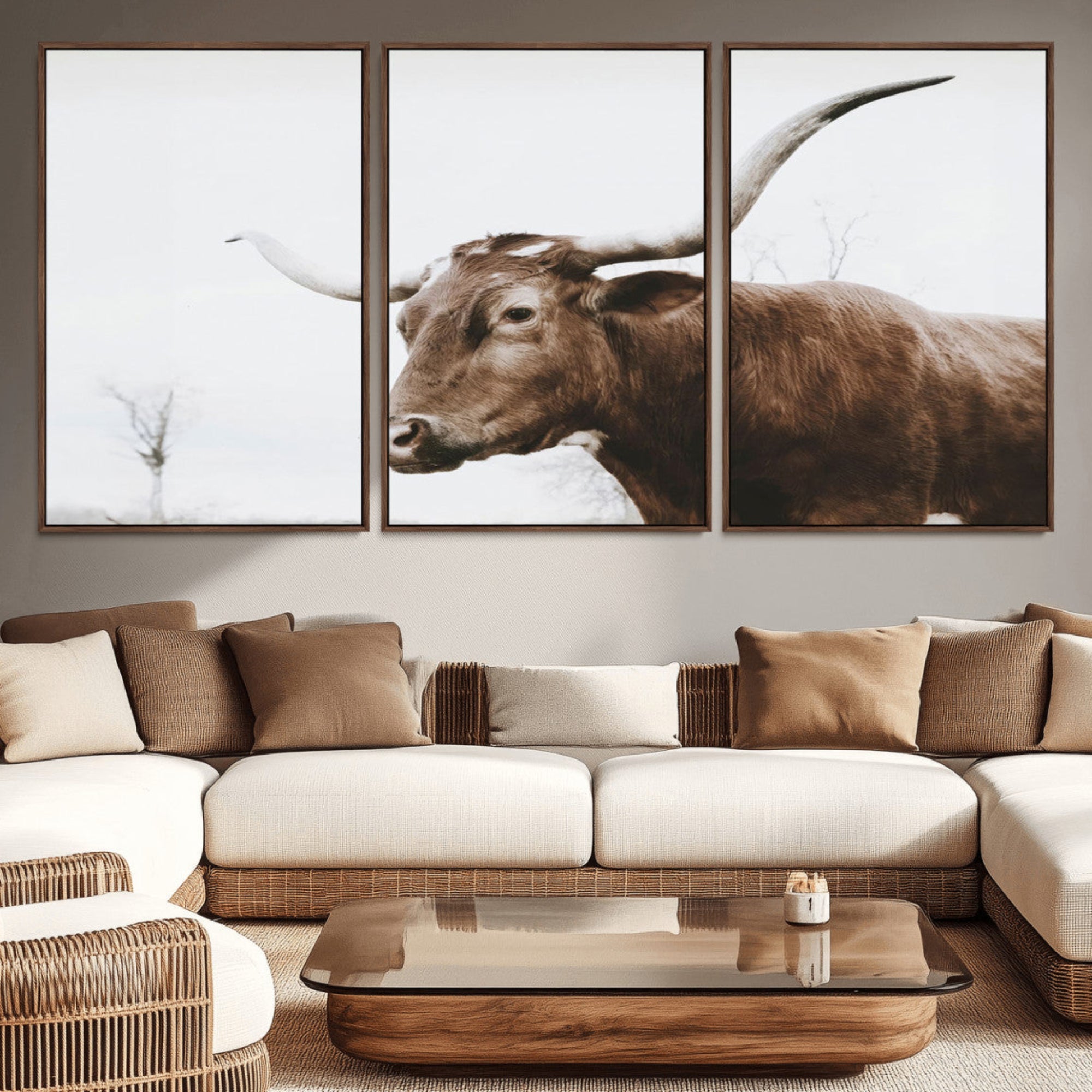 44548-MGV-CV-36X24-Rustic Bull Wall Art Canvas Print – Modern Longhorn Farmhouse Animal Decor – Abstract Farm Cow