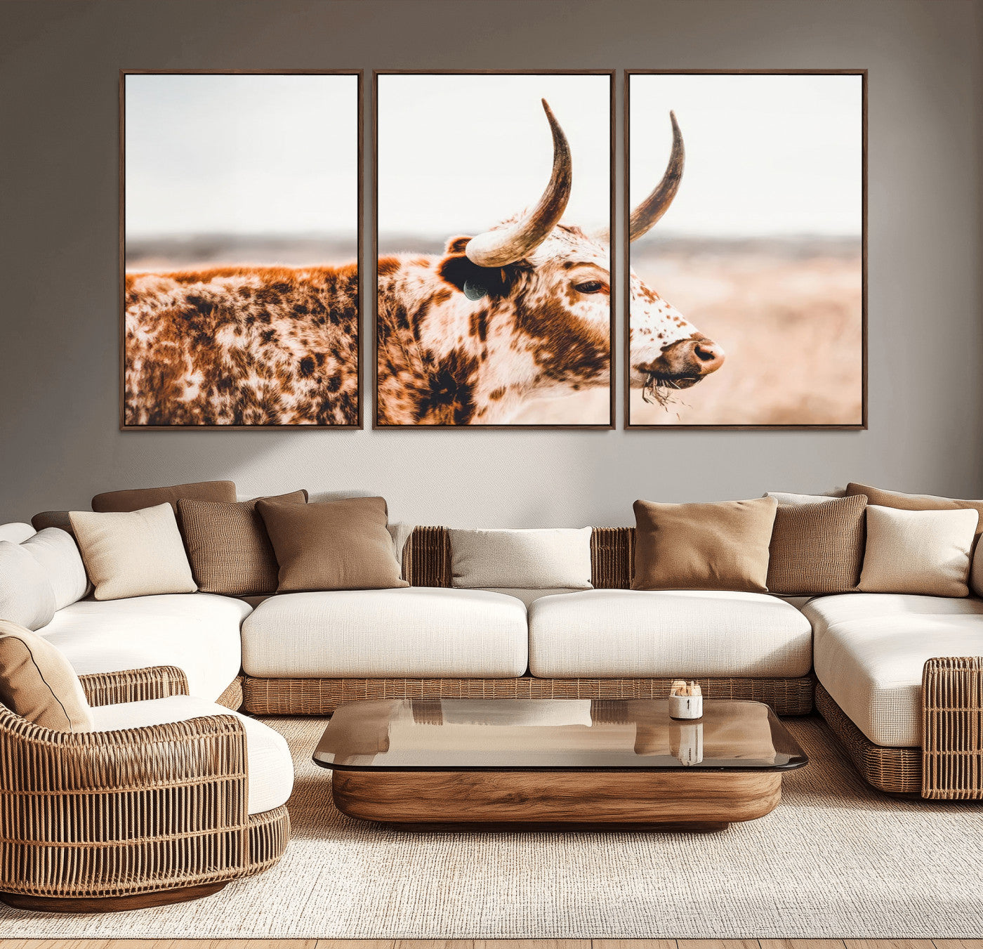-Speckled Bull Wall Art Canvas Print – Rustic Cow Longhorn Farmhouse Animal Decor – Western Longhorn