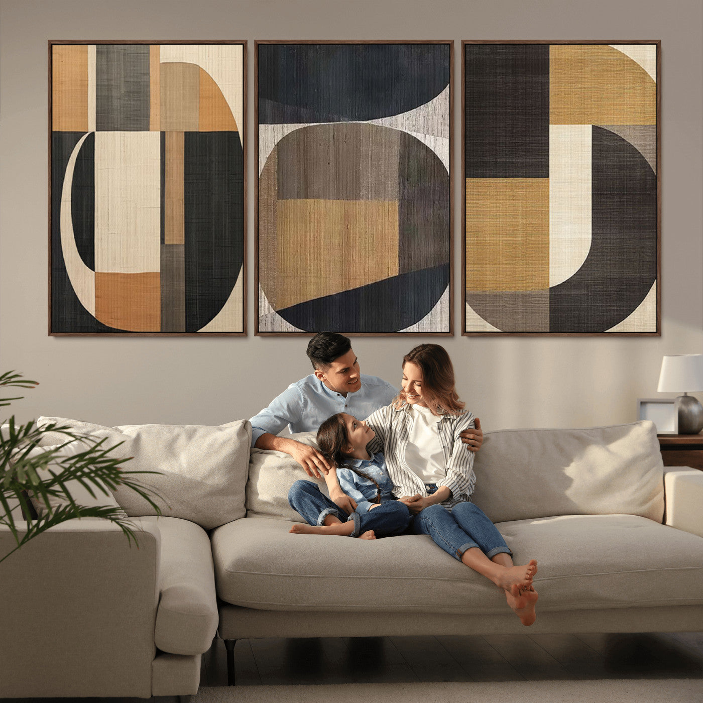 MGV-FC-60X30-3P - Modern Brown Wabi Sabi Abstract Wall Art Canvas Print Set, Minimalist Wall Art