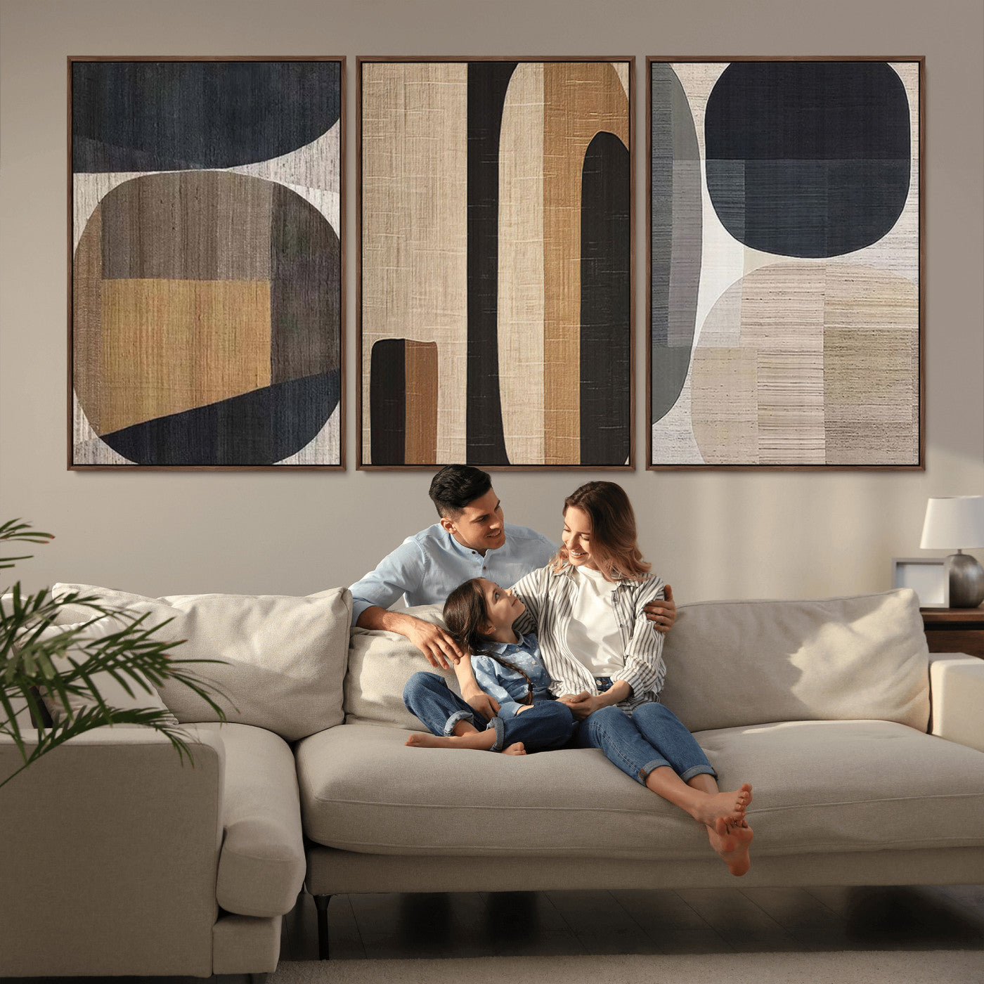 MGV-FC-60X30-3P - Abstract Minimalist Canvas Wall Art - Neutral Geometric Modern Boho Decor, Minimalist Brown Wabi