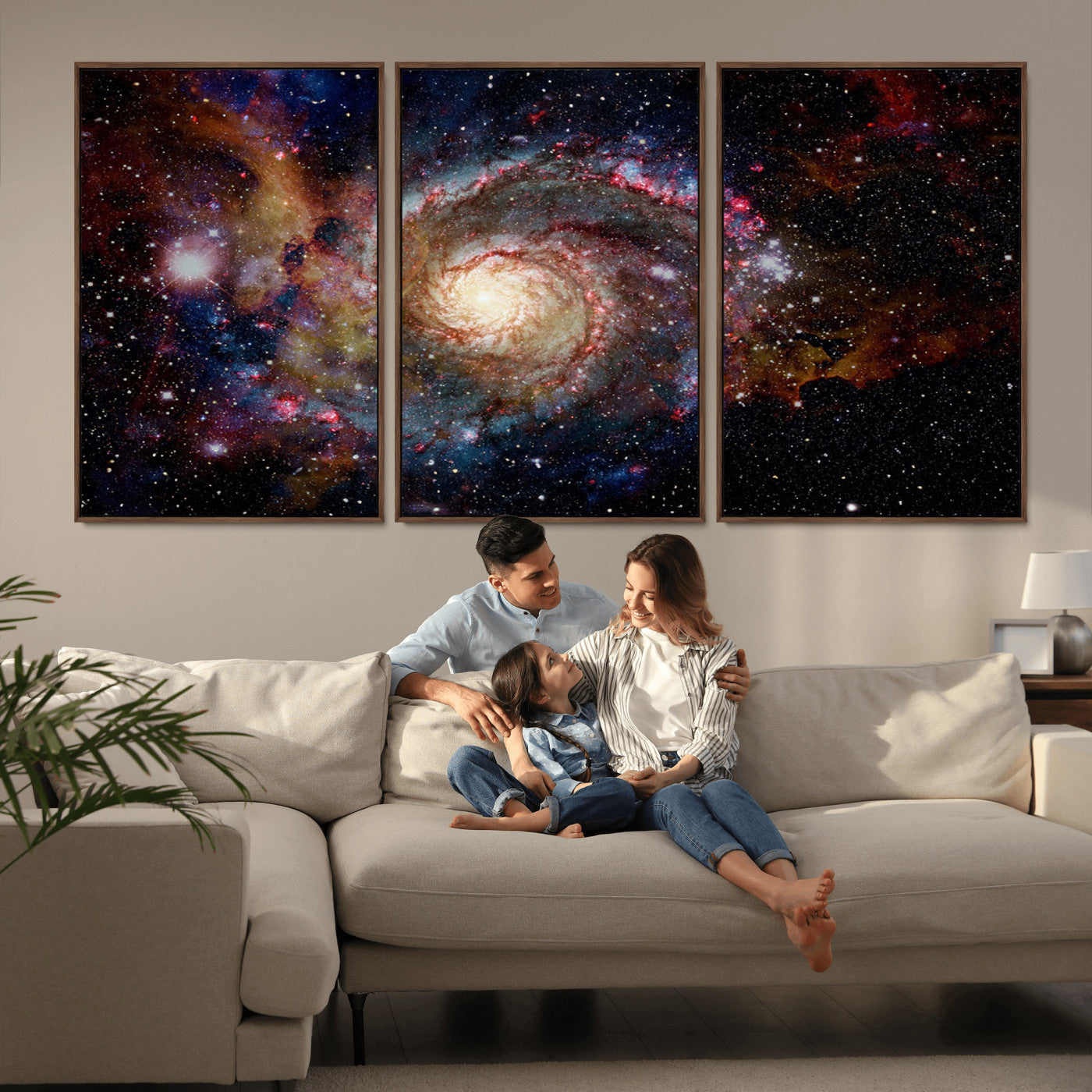 MGV-FC-60X30-3P - Nebula and Galaxies in Space Wall Art Canvas Print, Spiral Galaxy Wall Art Canvas Print
