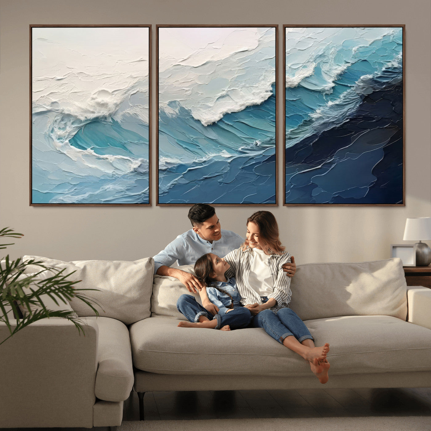 MGV-FC-60X30-3P - Ocean Wave Canvas Wall Art Print - Coastal Wall Decor for Living Room - Large Ocean Wave Wall Art