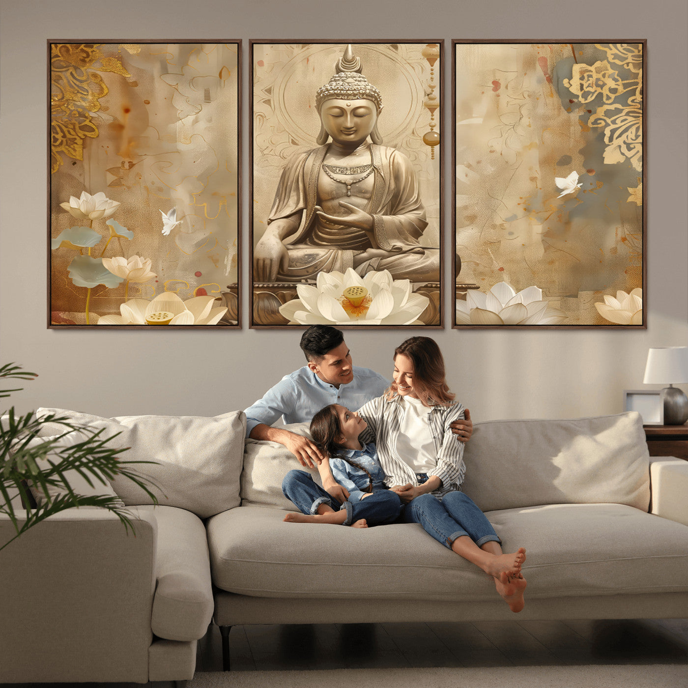 MGV-FC-60X30-3P - Buddha Wall Art Canvas Print, Buddha Meditation Room Decor, Yoga Room Wall Decor