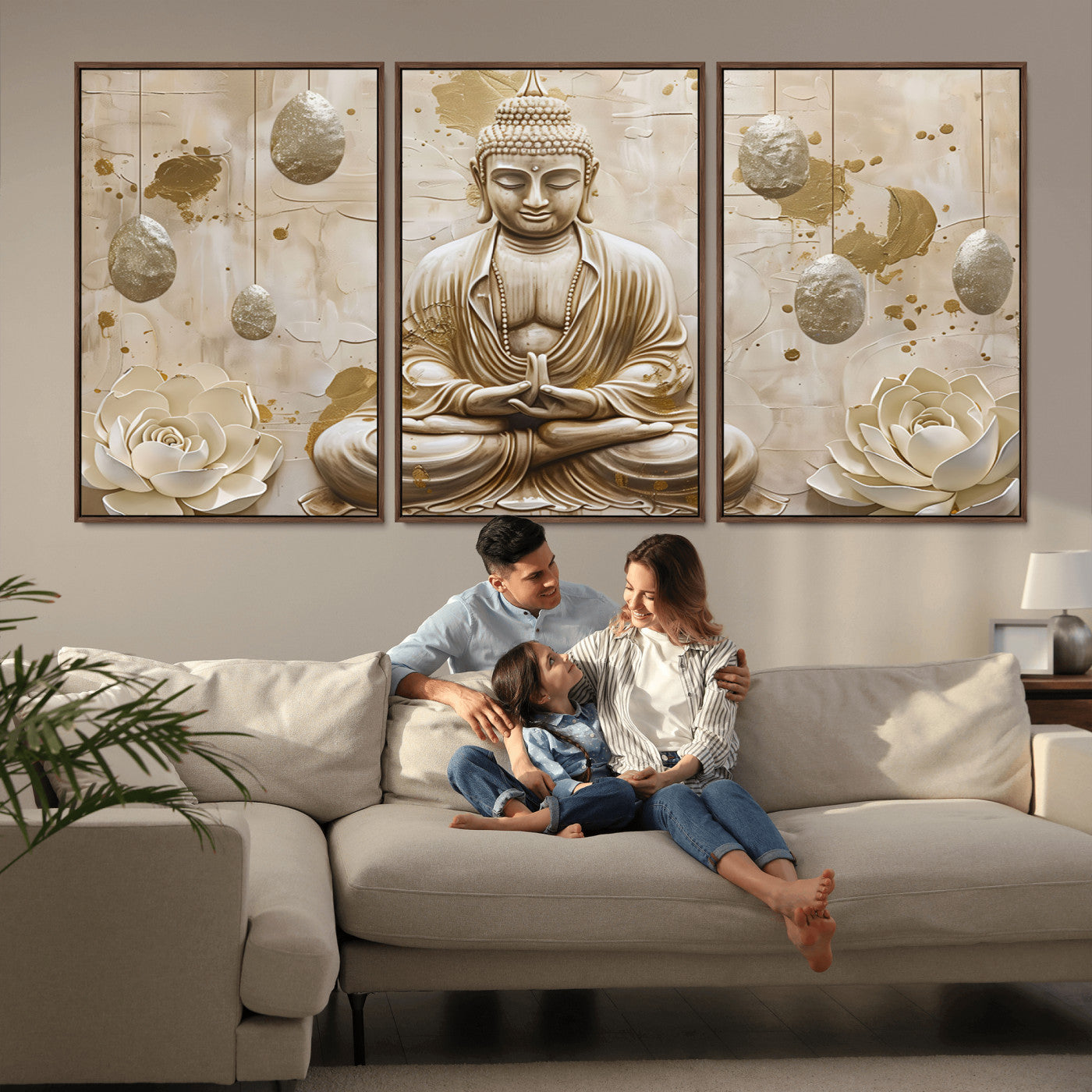 MGV-FC-60X30-3P - Serene Buddha Wall Art | Yoga Room Decor and Meditation Wall Art Print | Framed and Ready to Hang