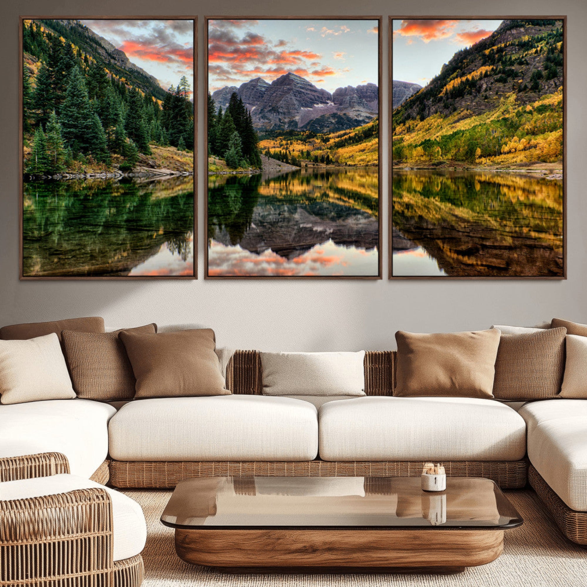 14376-MGV-CV-36X24-Maroon Bells Wall Art - Scenic Canvas Print of Maroon Bells in Autumn for Elegant Home or Office