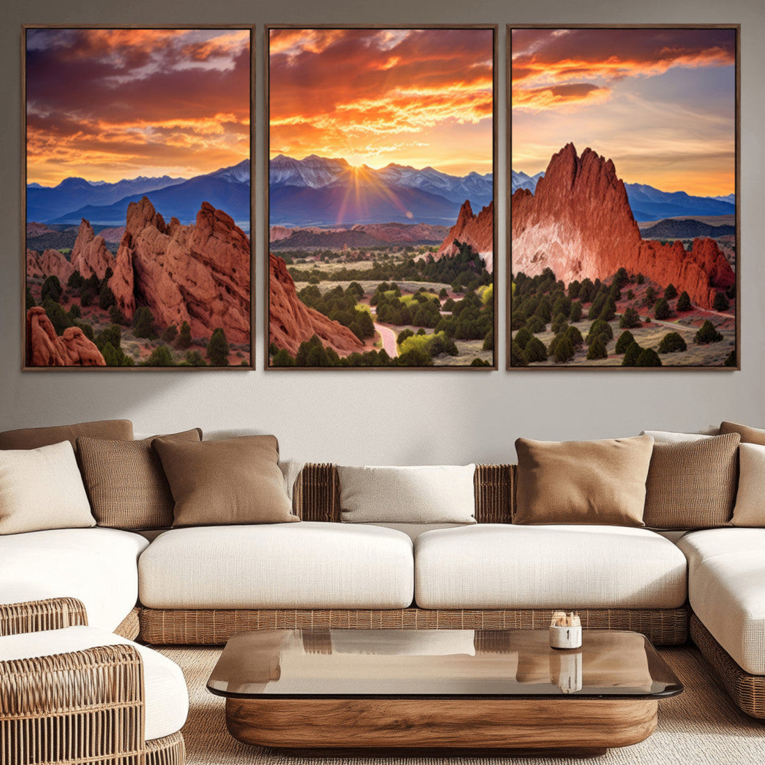 Rocky Mountains Sunset Wall Art Canvas Print, Ready to Hang | Extra Large 3 Piece Landscape Wall Art