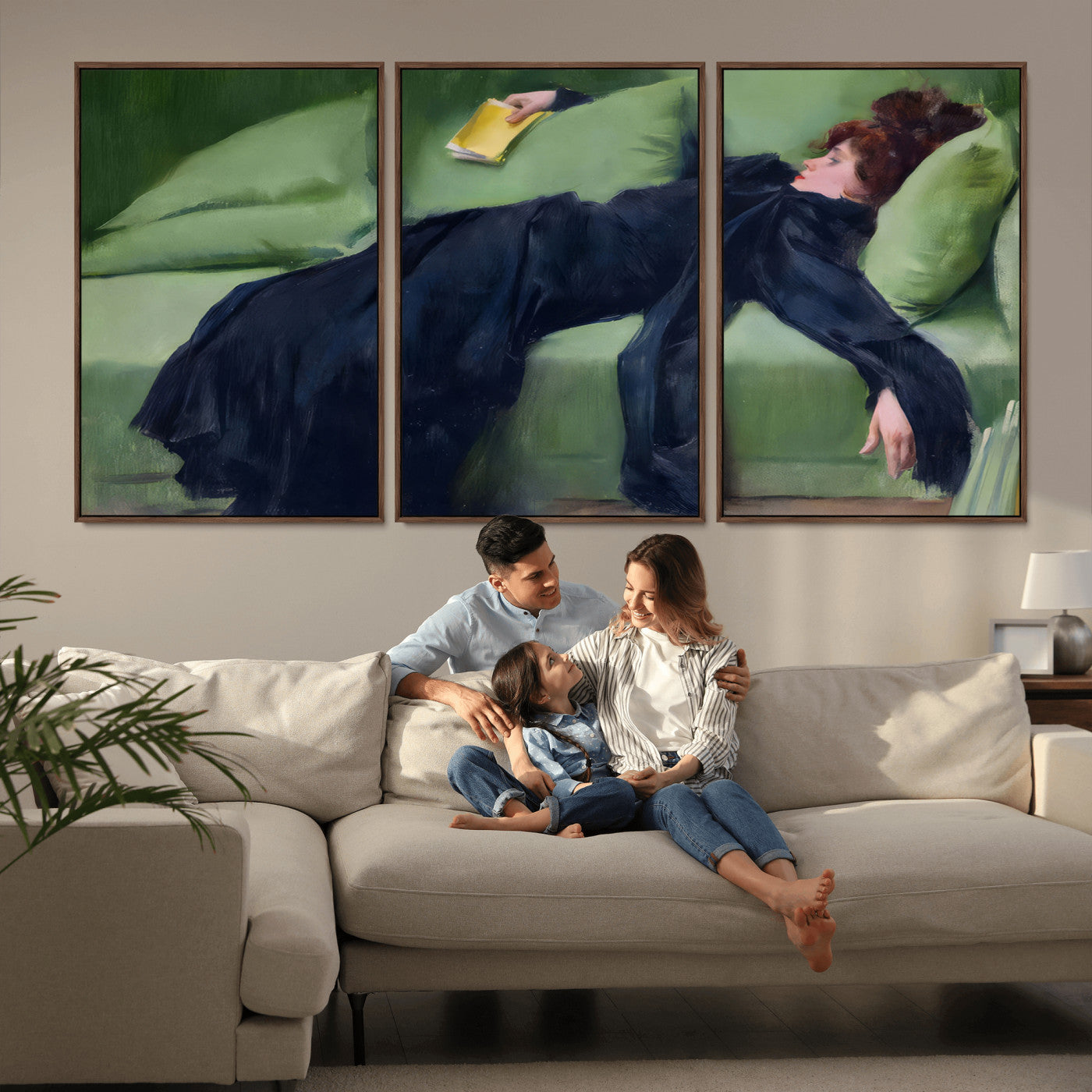 17725-MGV-FC-60X30-3P_Walnut-Decadent Girl by Ramon Casas Wall Art Canvas Print, Framed Decadent Girl Canvas Print