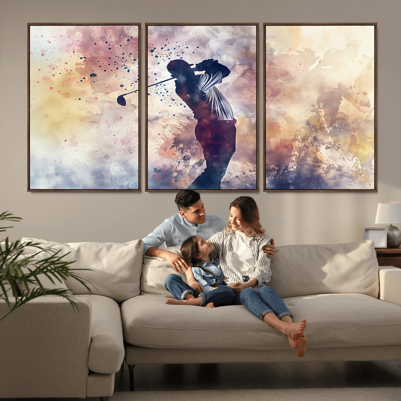 MGV-FC-60X30-3P - Abstract Watercolor Golf Player Wall Art Canvas Print
