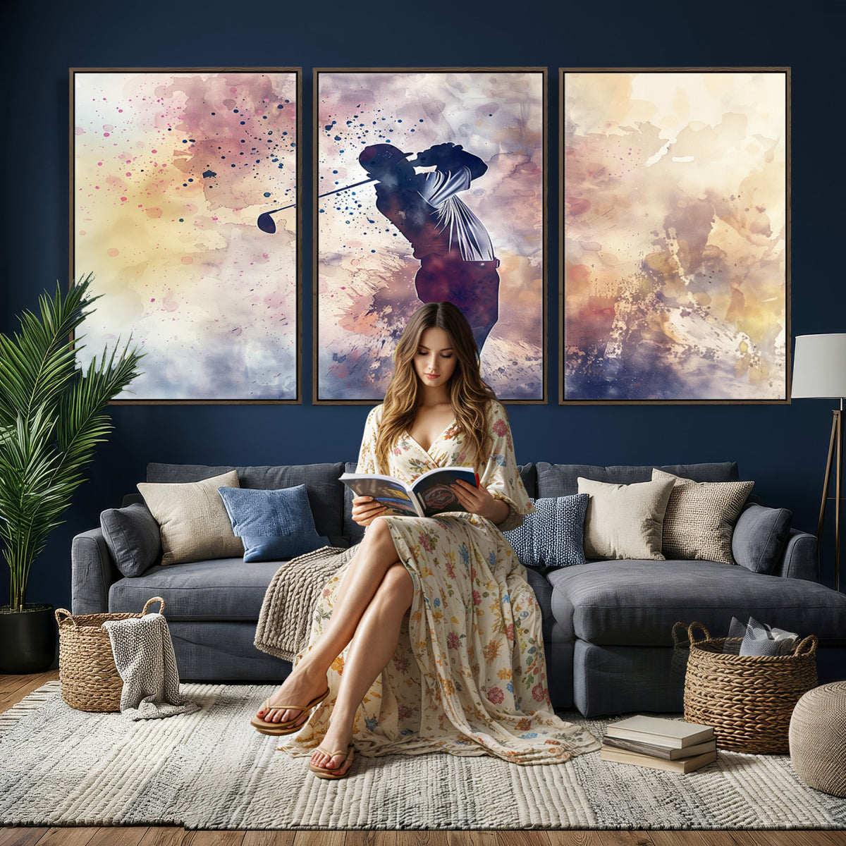 10848-MGV-CV-36X24 - Abstract Watercolor Golf Player Wall Art Canvas Print