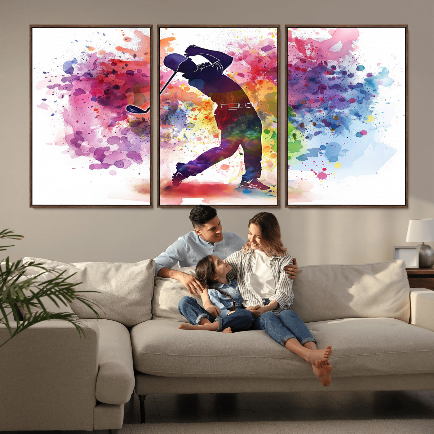 MGV-FC-60X30-3P - Colorful Golfer Swing Wall Art Canvas Print - Ready to Hang, Framed Sports Decor