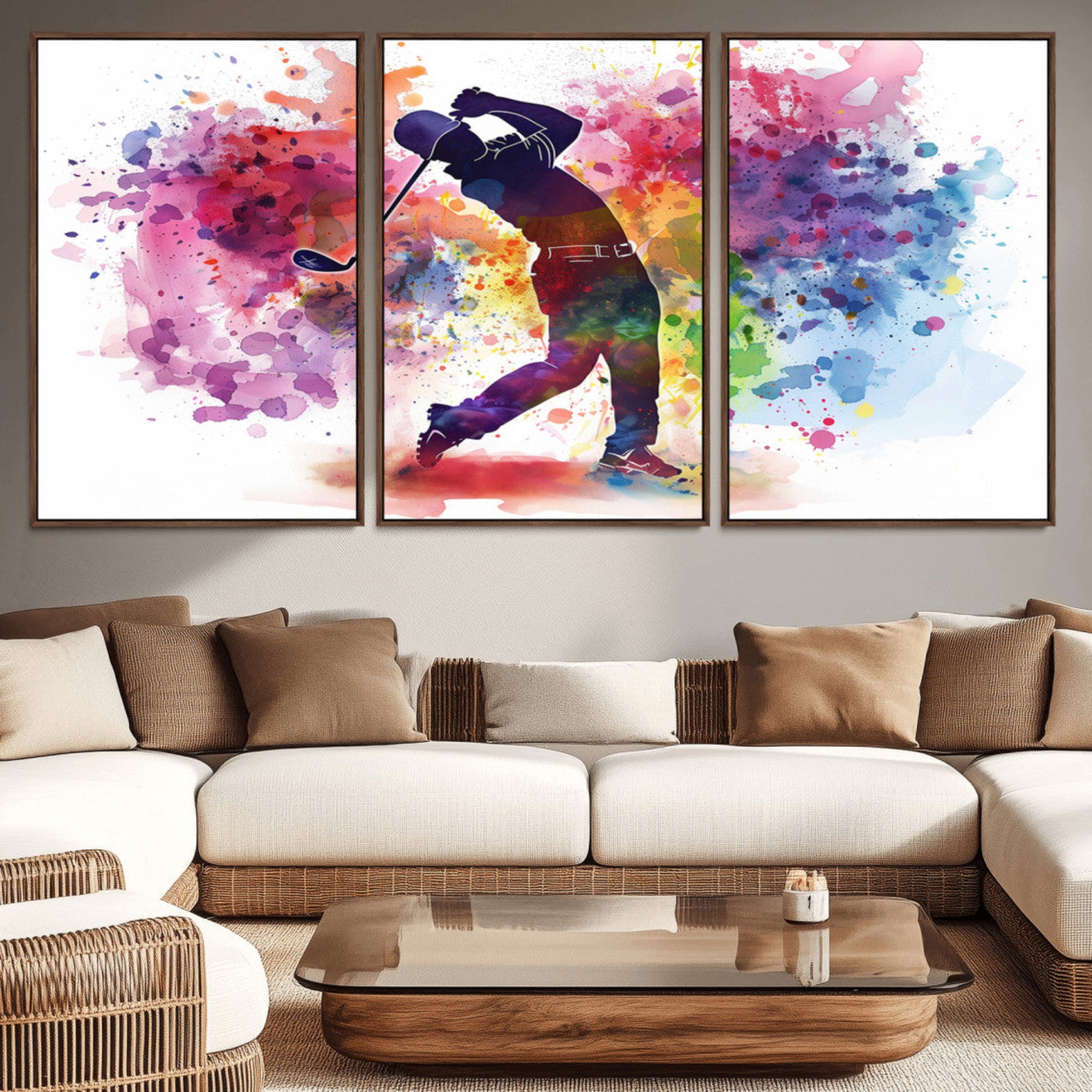 66537-MGV-CV-36X24-Colorful Golfer Swing Wall Art Canvas Print - Ready to Hang, Framed Sports Decor