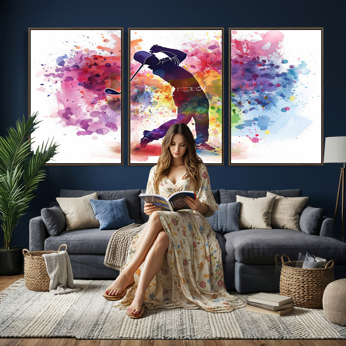 66537-MGV-CV-36X24 - Colorful Golfer Swing Wall Art Canvas Print, Ready to Hang