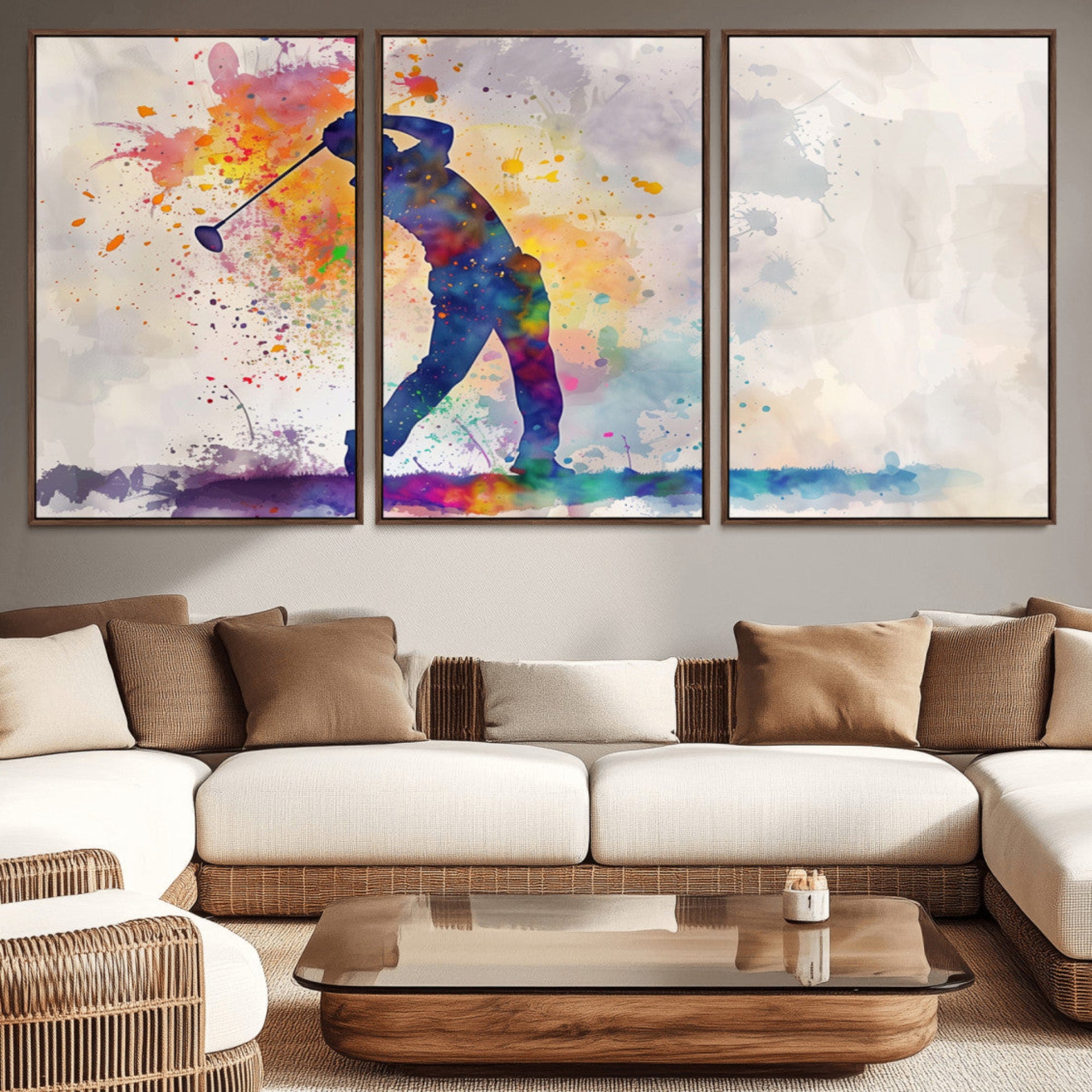 89625-MGV-CV-36X24-Watercolor Golf Swing Wall Art Canvas Print | Vibrant Abstract Golf Player Silhouette |