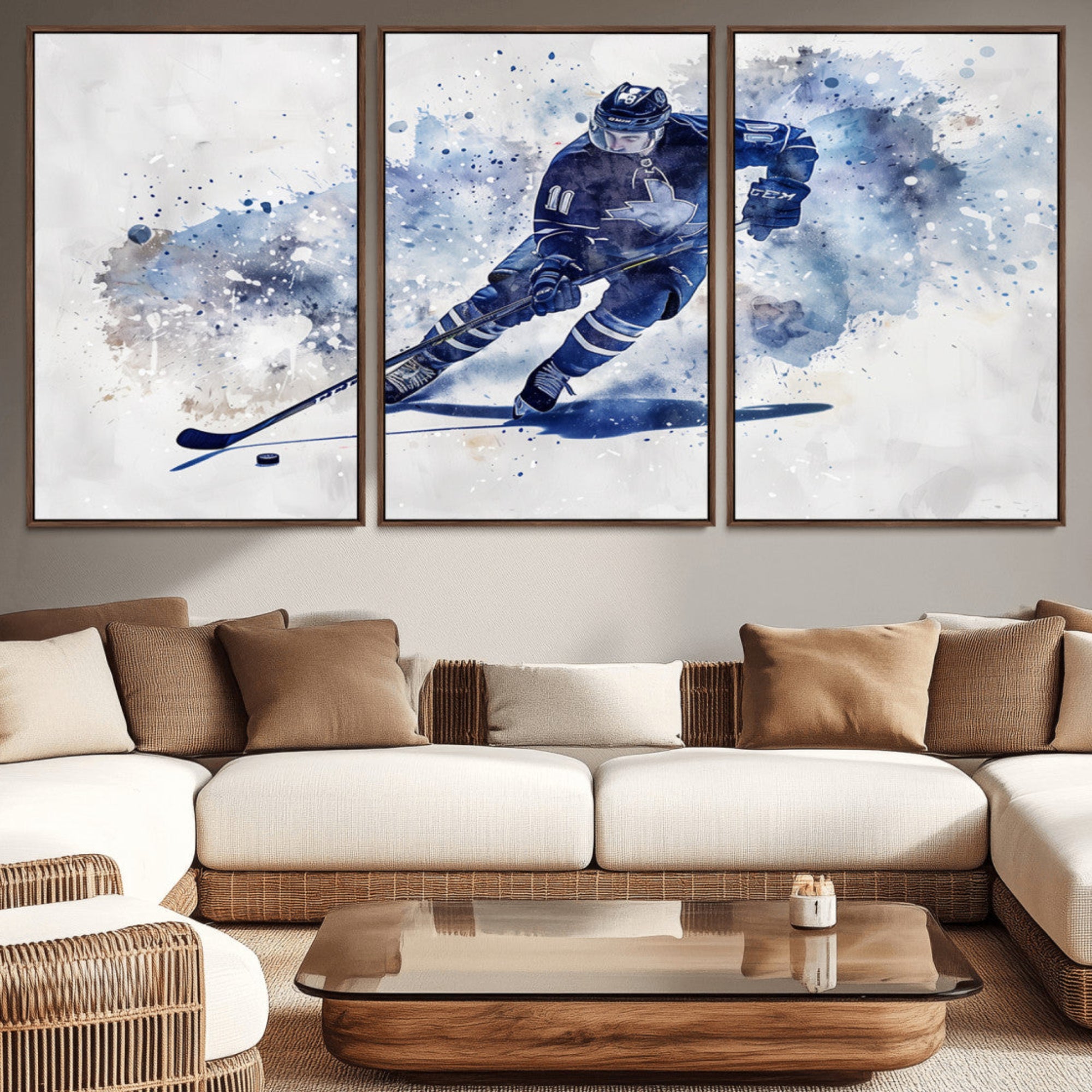 39795-MGV-CV-36X24-Hockey Player Wall Art Canvas Print - Sports-Inspired Watercolor Decor - Ready to Hang