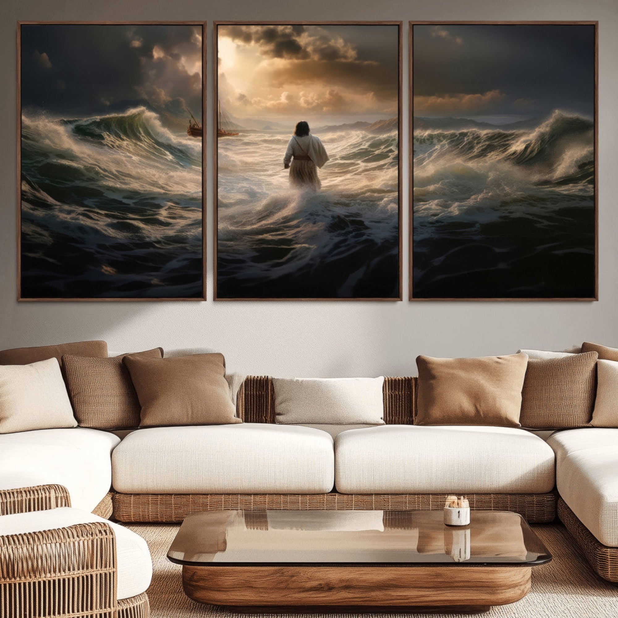 -Jesus Walking on Water Wall Art Canvas Print - Religious Spiritual Decor - Jesus Wall Art Canvas