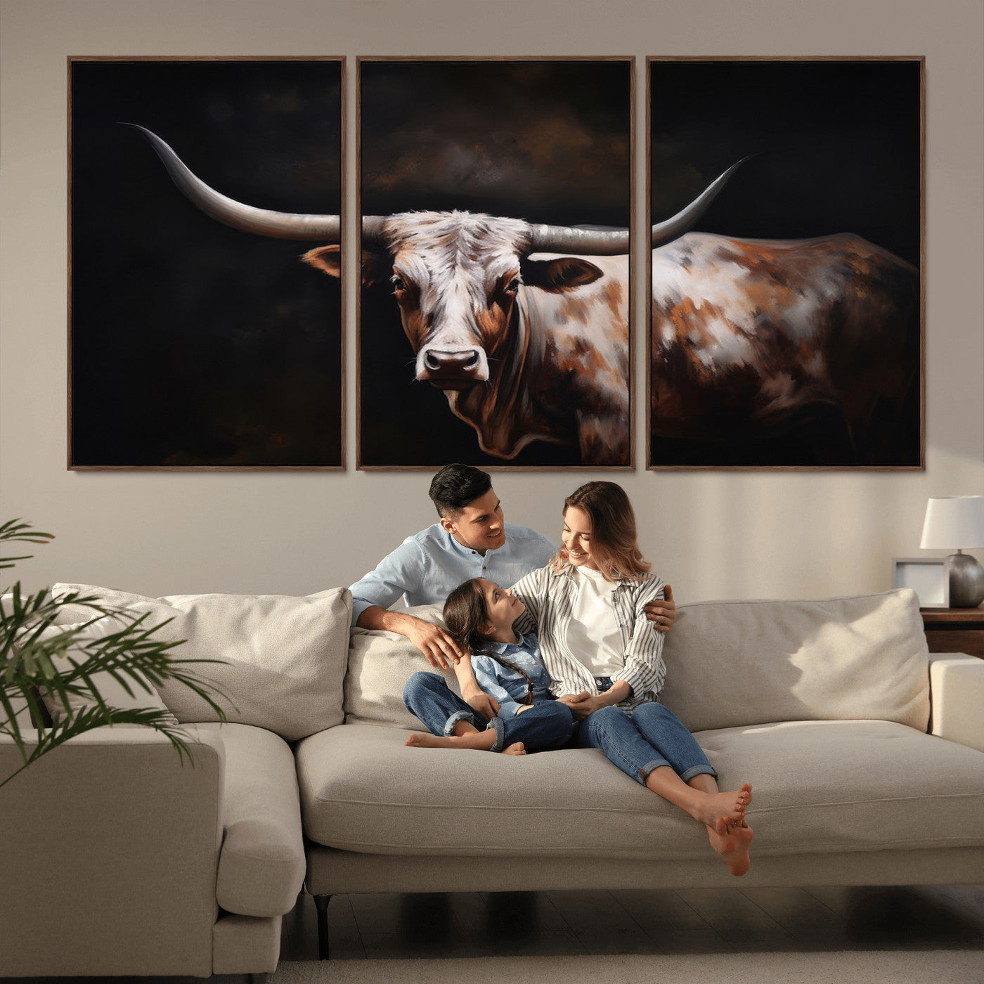 82543-MGV-CV-36X24-Texas Longhorn Wall Art Canvas Print | Western Ranch Decor | Bold Rustic Cattle Artwork | Ready to