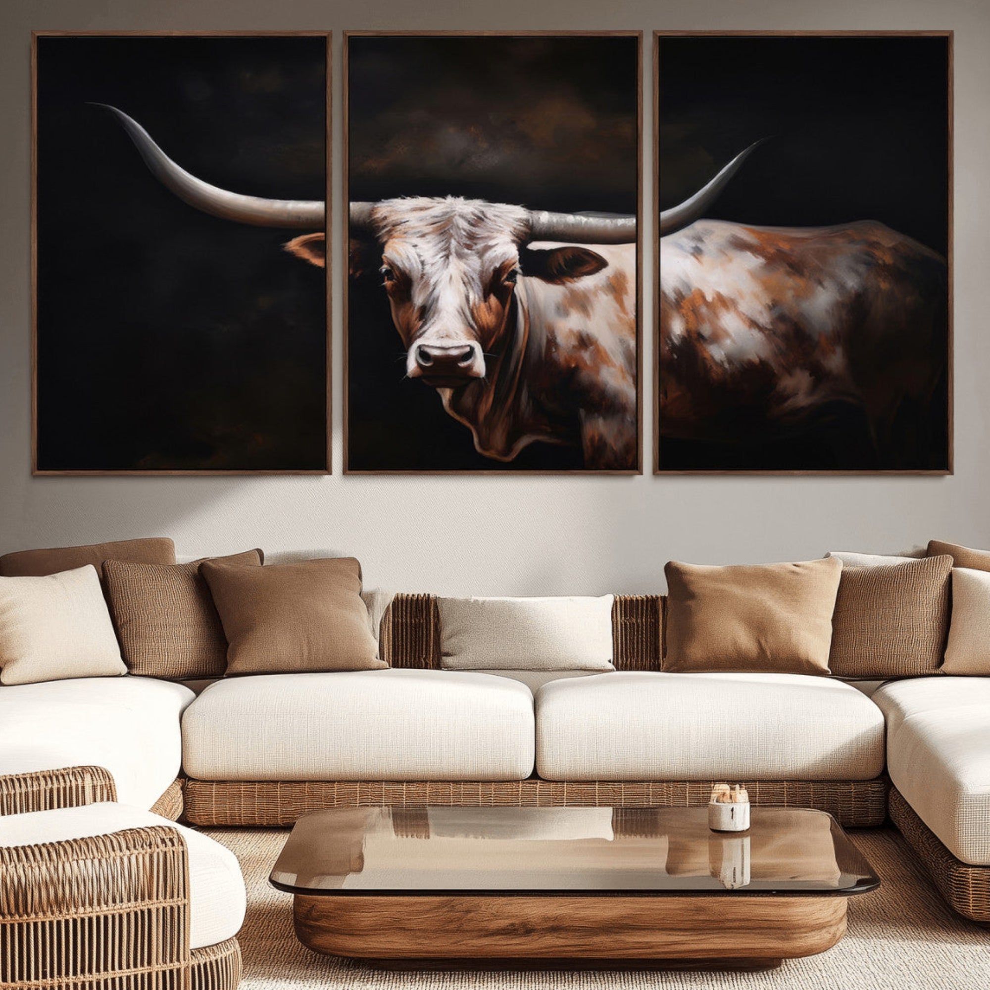 82543-MGV-CV-36X24-Texas Longhorn Wall Art Canvas Print | Western Ranch Decor | Bold Rustic Cattle Artwork | Ready to