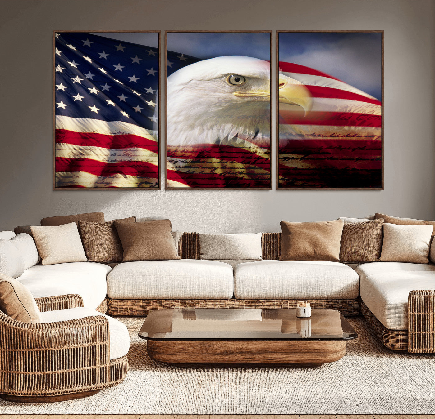 MGV-FC-60X30-3P - American Flag Eagle Symbol Wall Art, American Flag Eagle Wall Art Canvas Print