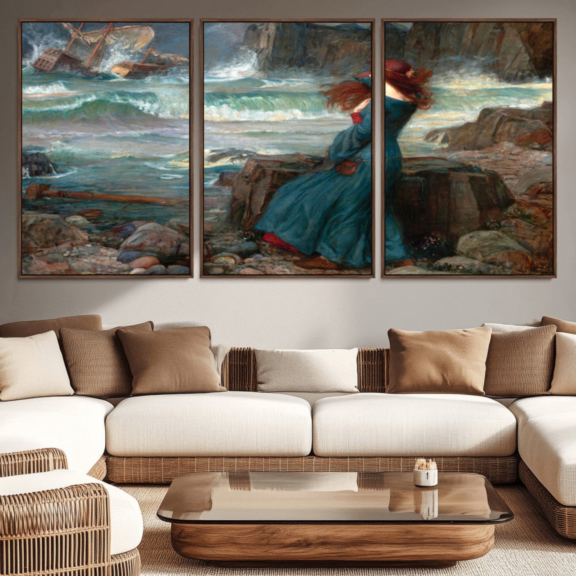 1-MGV-CV-36X24-Miranda by the Shore Wall Art Canvas Print – Tempest Scene Ocean Storm – Ready to Hang