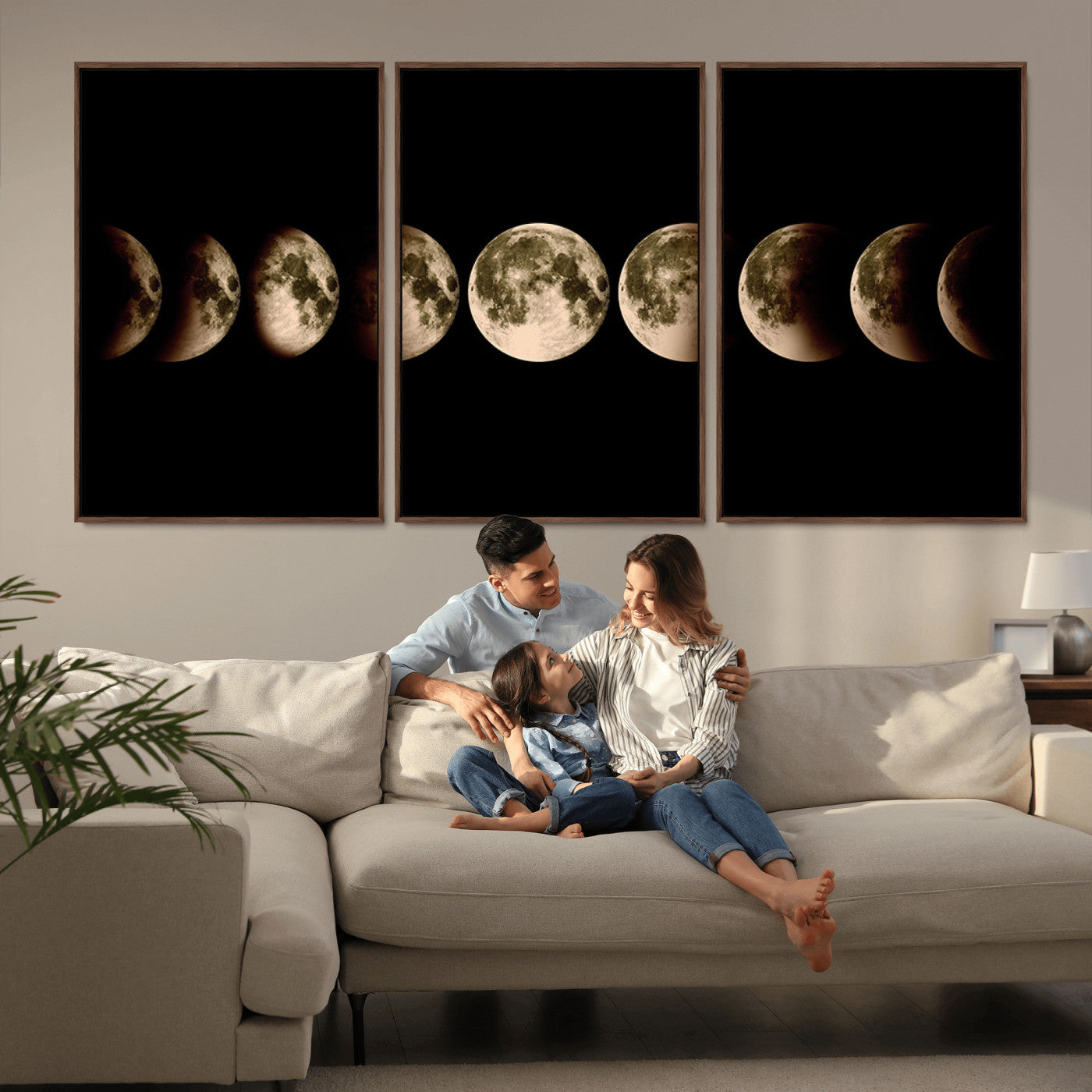 MGV-FC-60X30-3P - Phases of the Moon Wall Art | Canvas Print for Modern Wall Decor | Ready to Hang and Framed