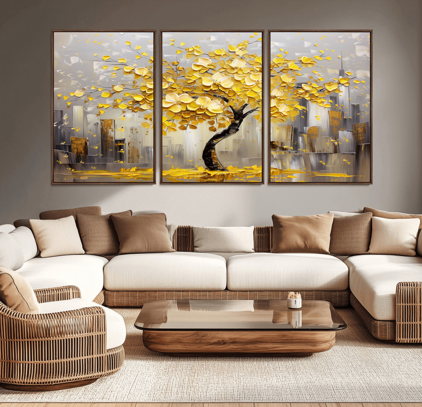 -Golden Tree Canvas Print | Abstract Wall Art for Modern Homes | Ready to Hang Framed Artwork