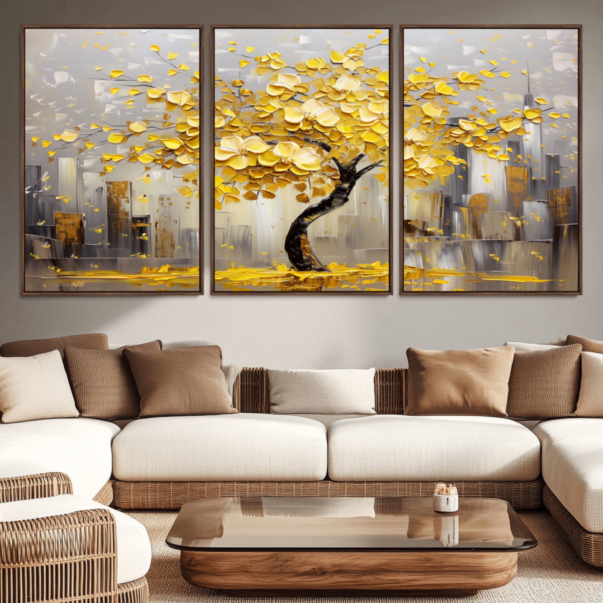45538-MGV-CV-36X24-Golden Tree Canvas Print | Abstract Wall Art for Modern Homes | Ready to Hang Framed Artwork