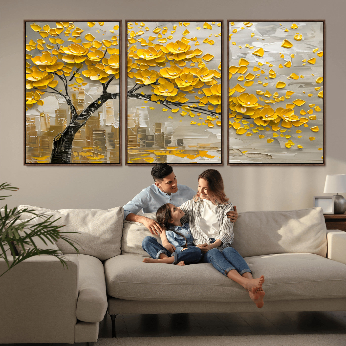 MGV-FC-60X30-3P - Yellow Blossom Tree Canvas Wall Art - Floral Abstract Modern Contemporary Artwork for Living Room or