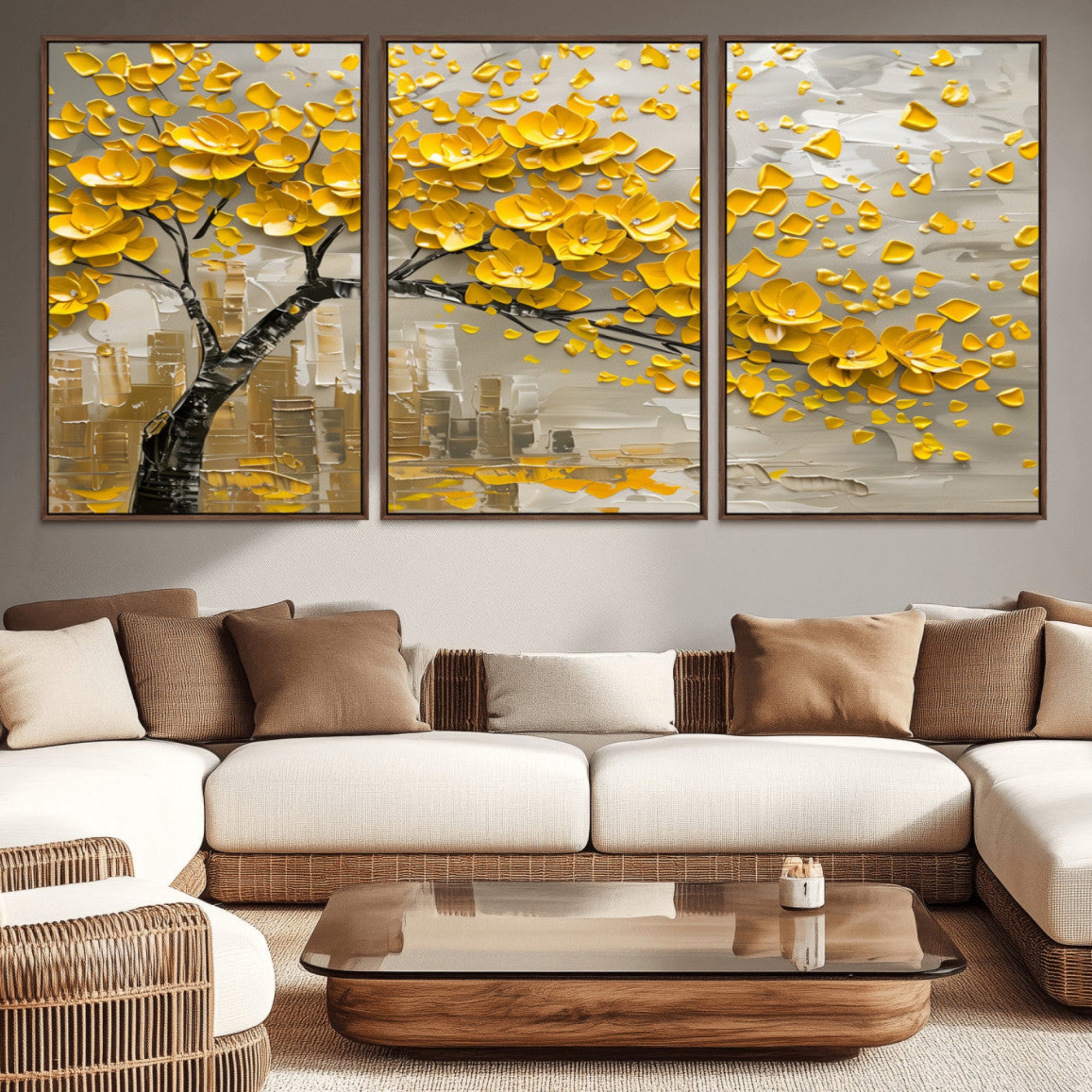 99675-MGV-CV-36X24-Yellow Blossom Tree Canvas Wall Art - Floral Abstract Modern Contemporary Artwork for Living Room or