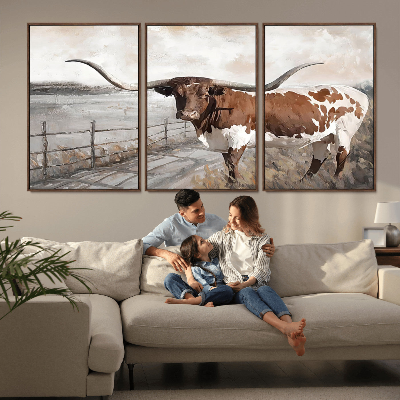 57340-MGV-CV-36X24-Vintage Texas Cow Wall Art Canvas Print, Rustic Longhorn Wall Art | Canvas Print for Farmhouse Decor