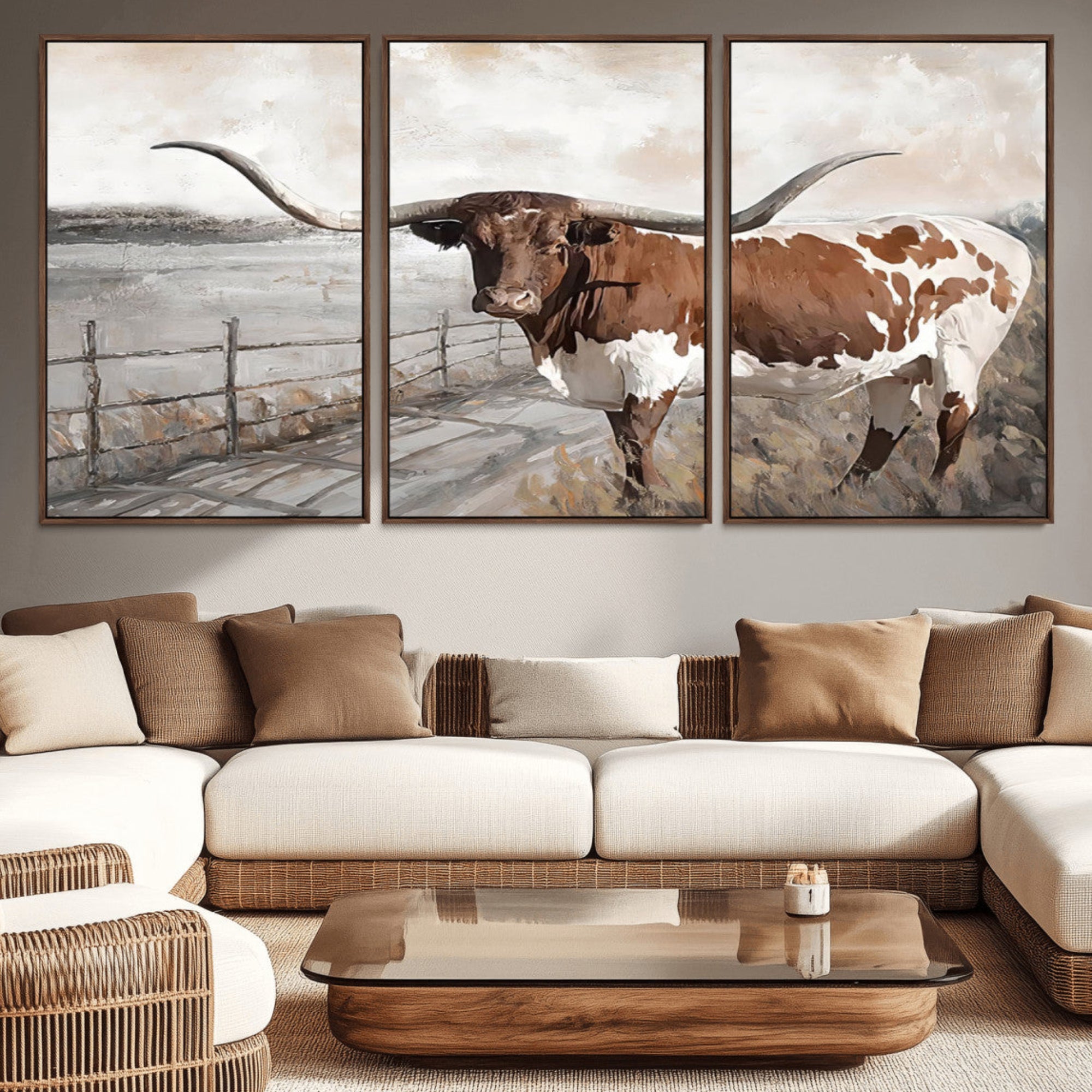 57340-MGV-CV-36X24-Vintage Texas Cow Wall Art Canvas Print, Rustic Longhorn Wall Art | Canvas Print for Farmhouse Decor